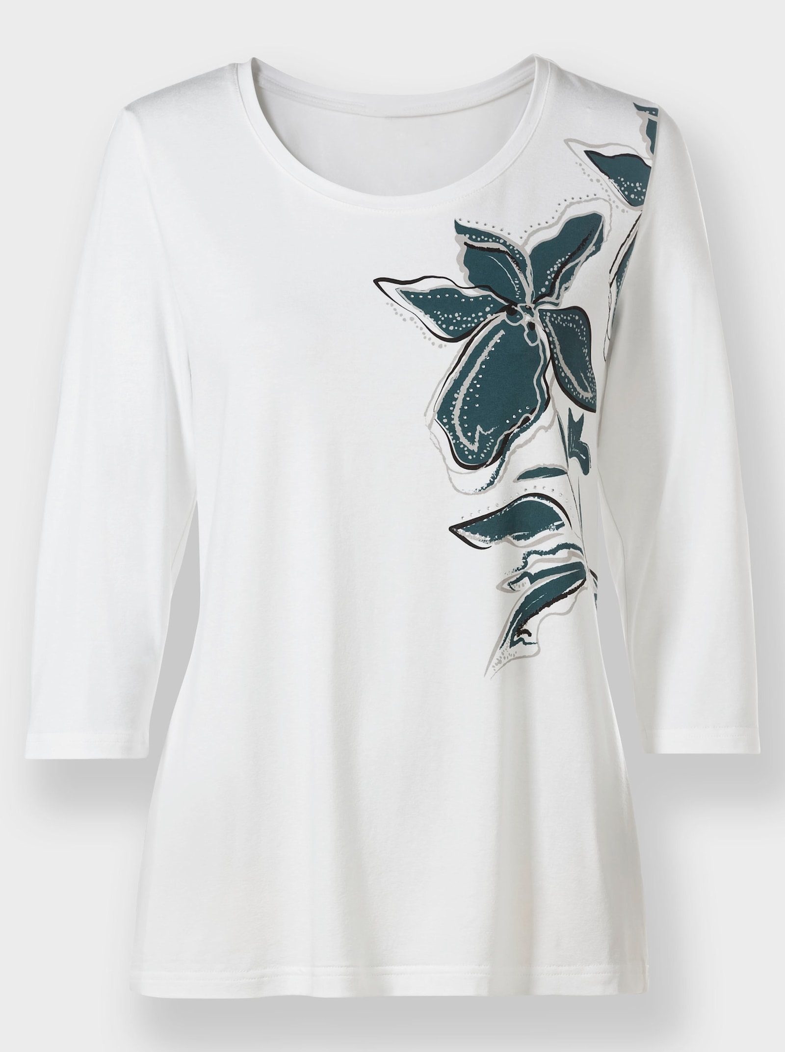 Tričko s 3/4 rukávmi a ozd. kamienkami - svetlobéžová potlač