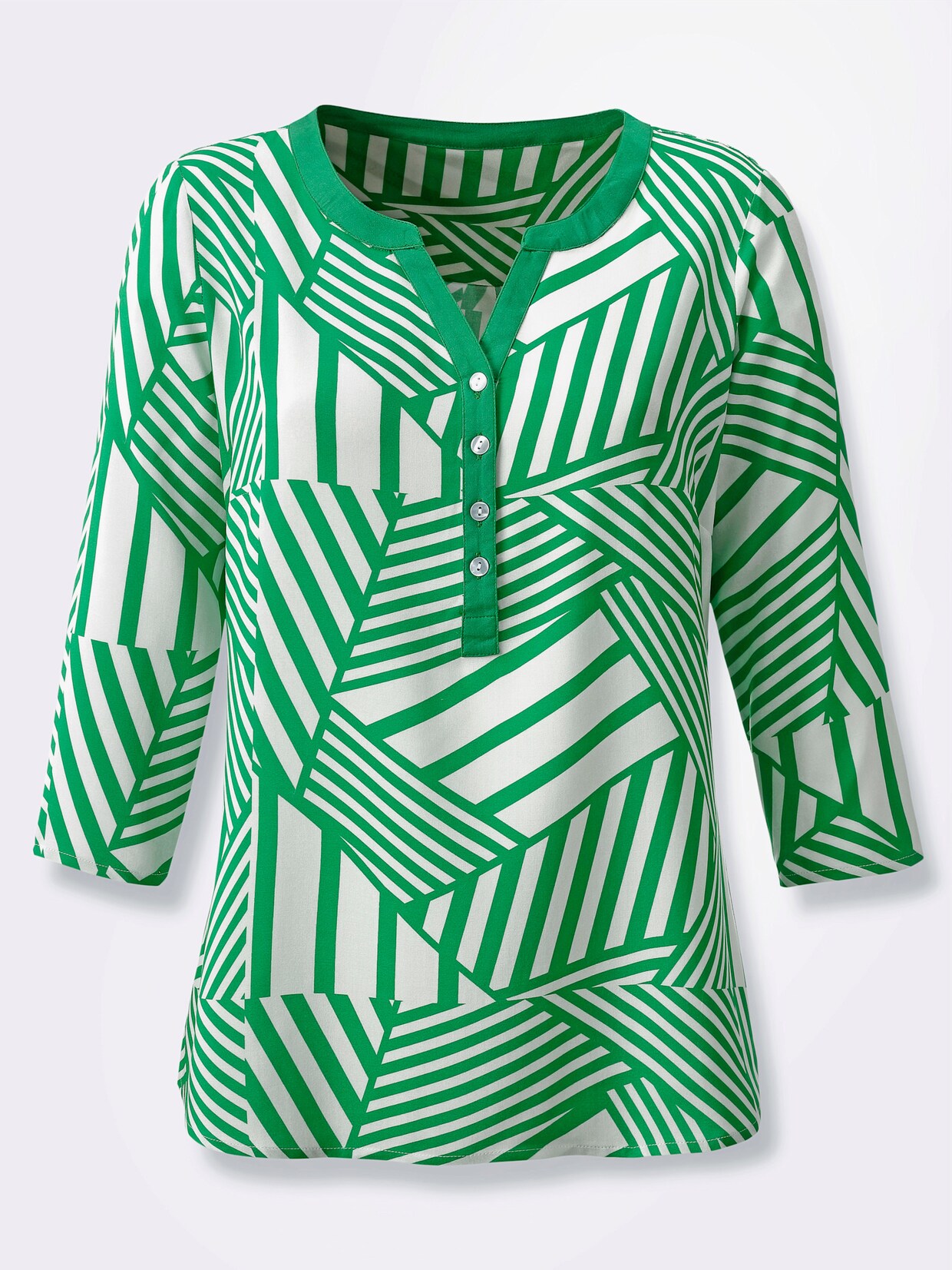 Schlupfbluse mit Falte hinten - grasgrün-weiß-bedruckt