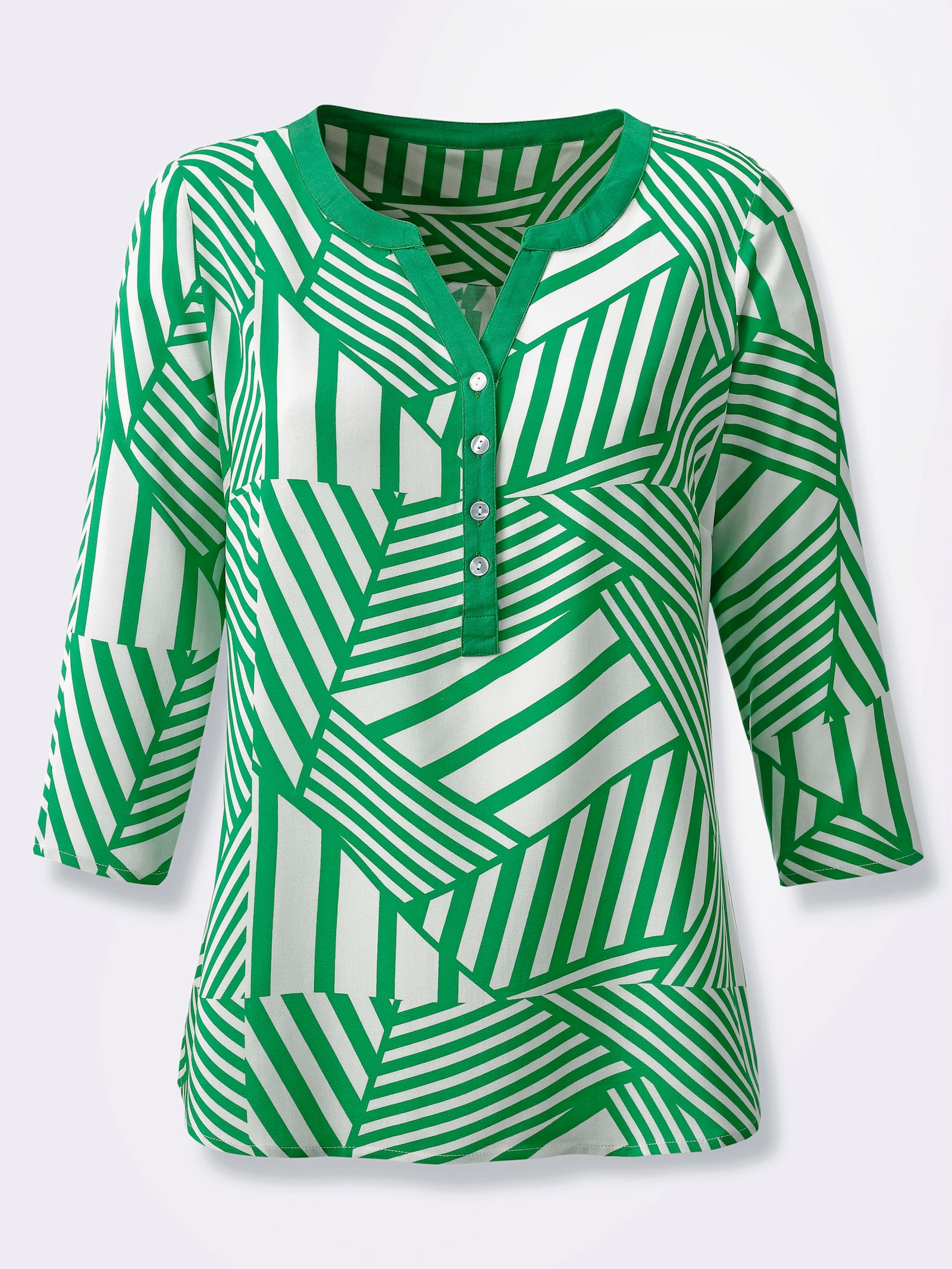 Schlupfbluse mit Falte hinten - grasgrün-weiß-bedruckt