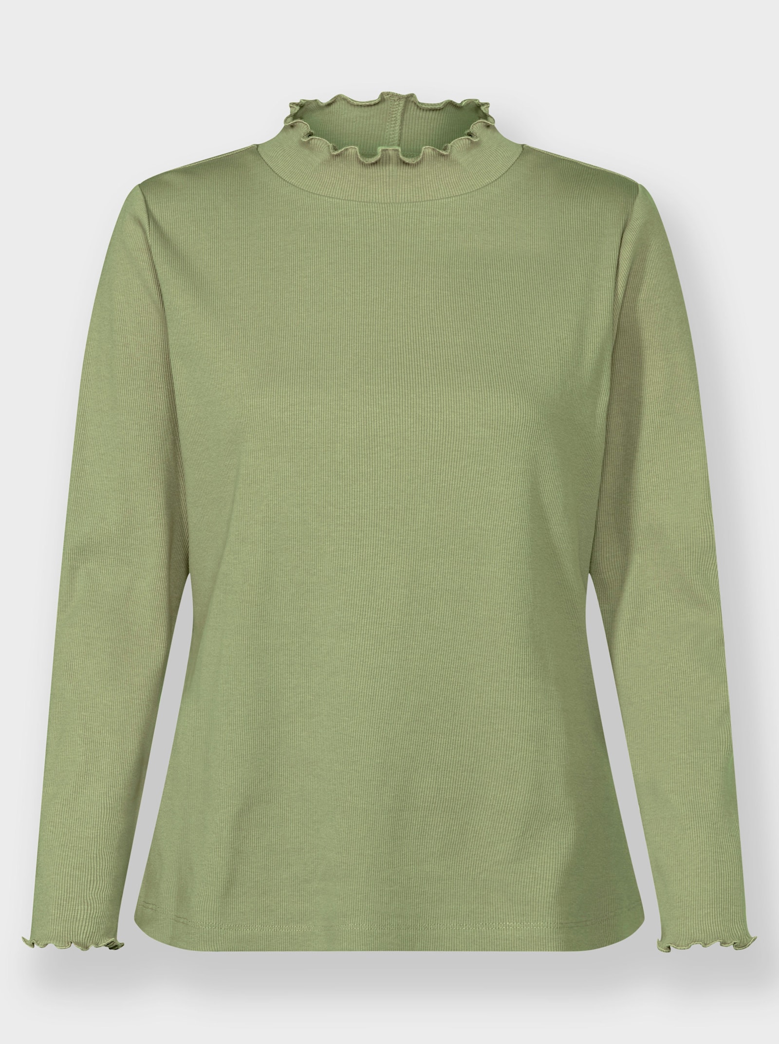 Stehkragenshirt in Rippen-Optik - lindgrün