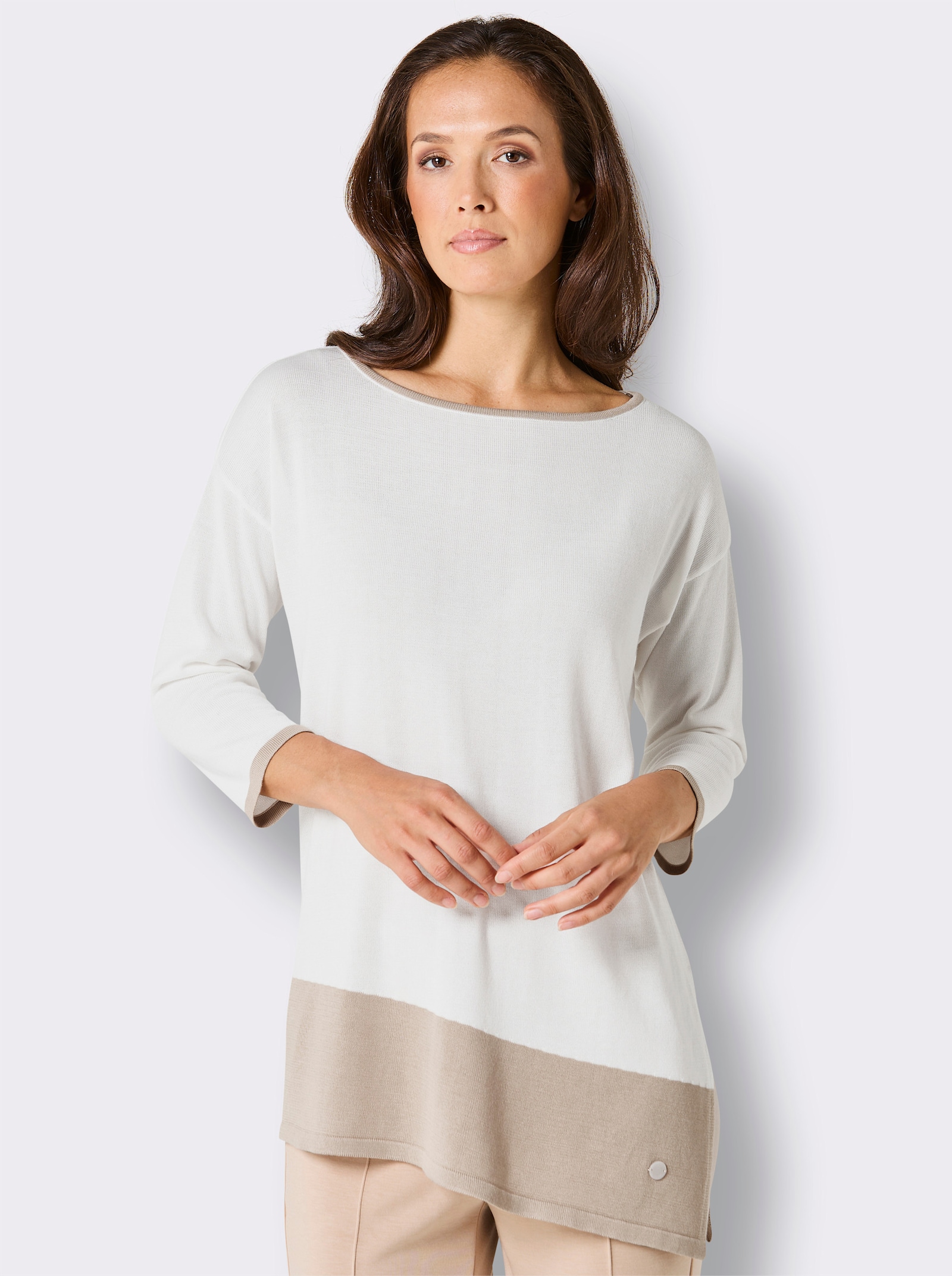 CREATION L PREMIUM Longpullover mit U-Boot-Ausschnitt - ecru-beige