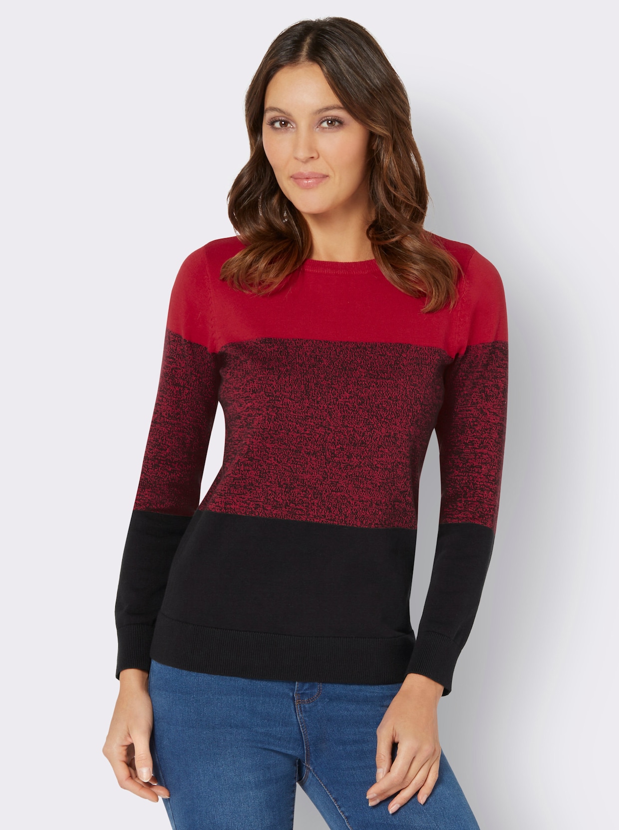 Langarm-Pullover - rot-schwarz-gemustert