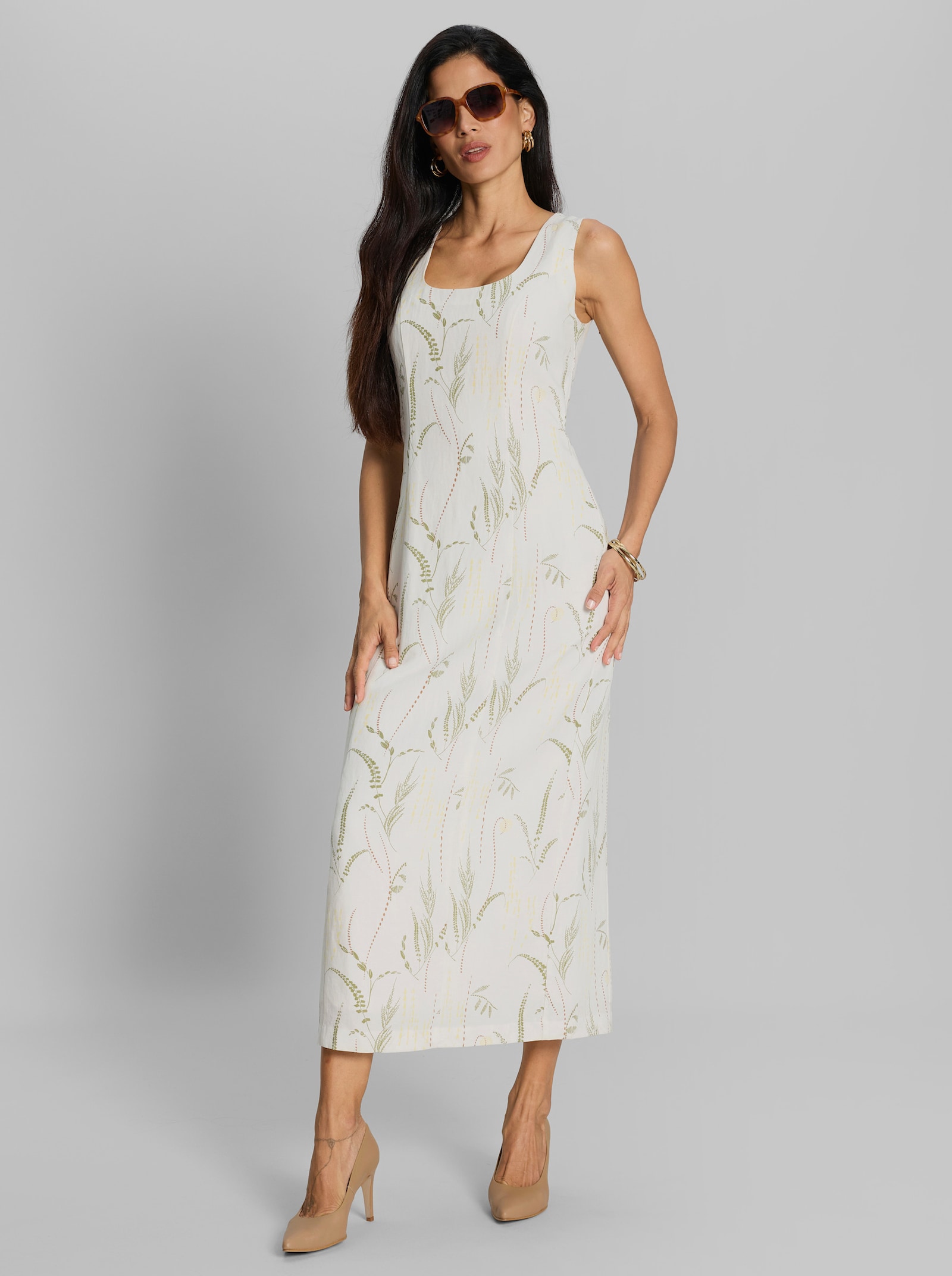 heine Druckkleid mit Karree-Ausschnitt - ecru-schilf-bedruckt