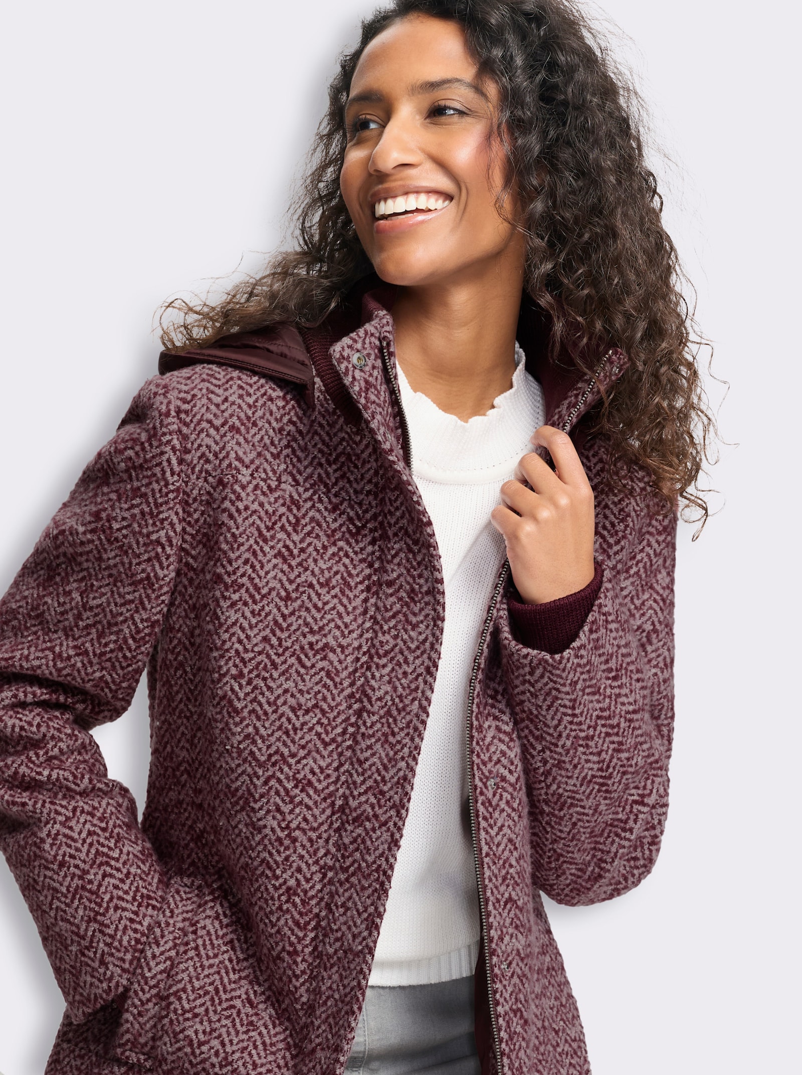 heine Longjacke in Bouclé-Qualität - burgund-mauve-gemustert