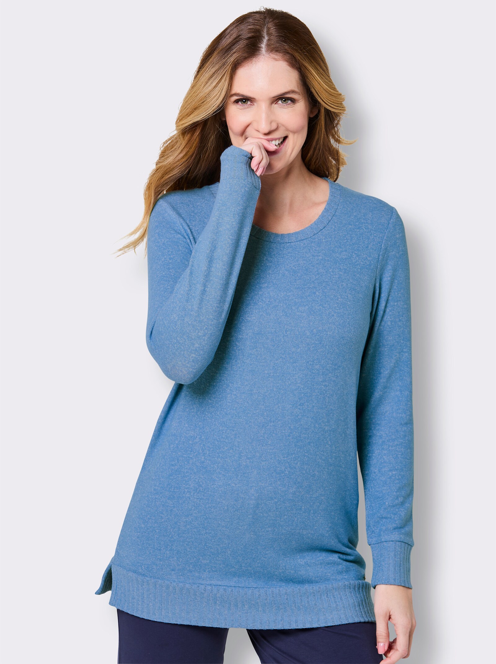 Langarmshirt - mittelblau-meliert