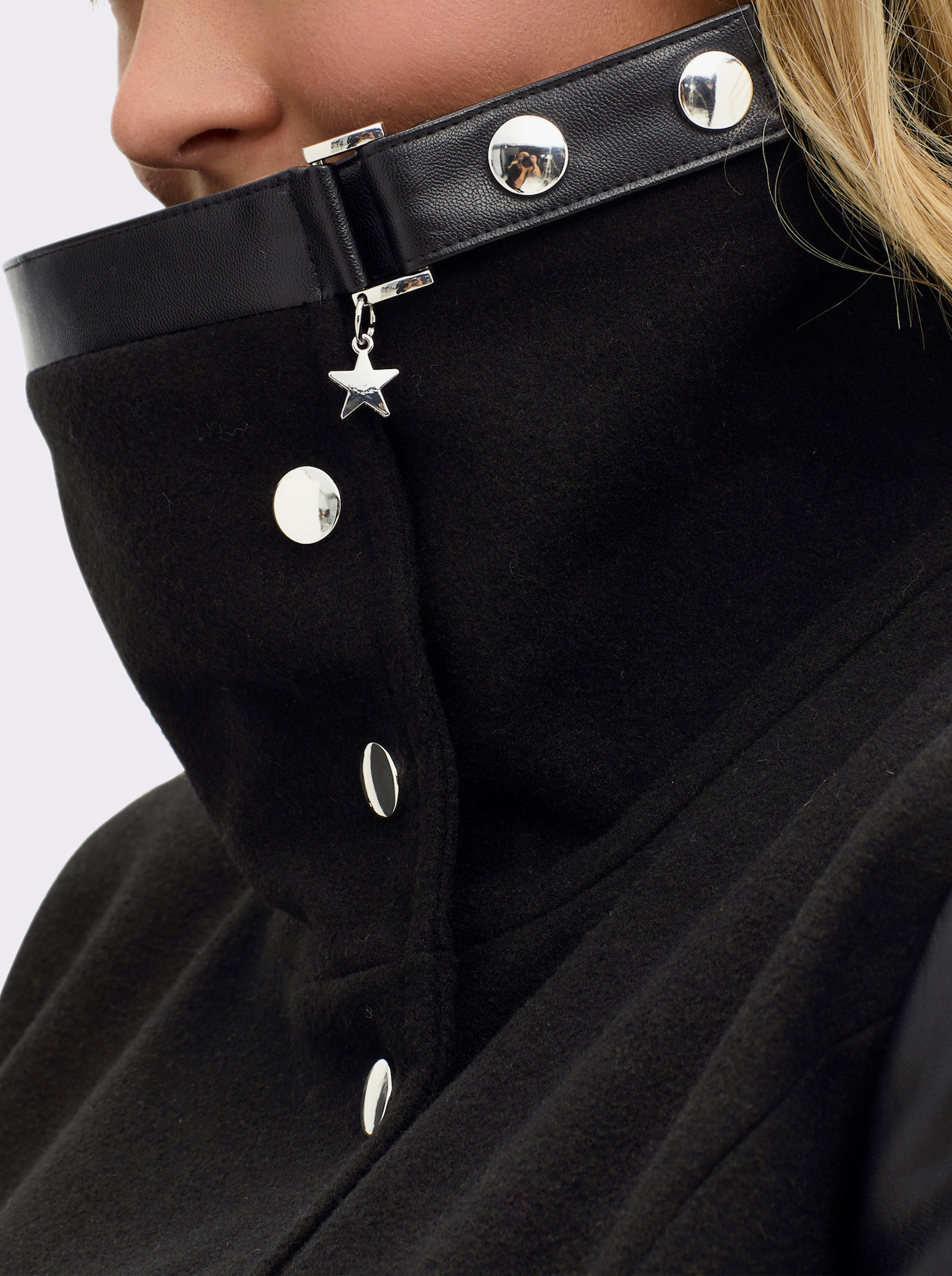 sheego by Joe Browns Kurzmantel im Biker-Stil, Materialmix - schwarz