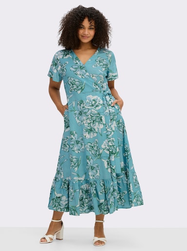 sheego by Joe Browns Wickelkleid mit Volant am Saum - aquamarin-smaragd-gemustert