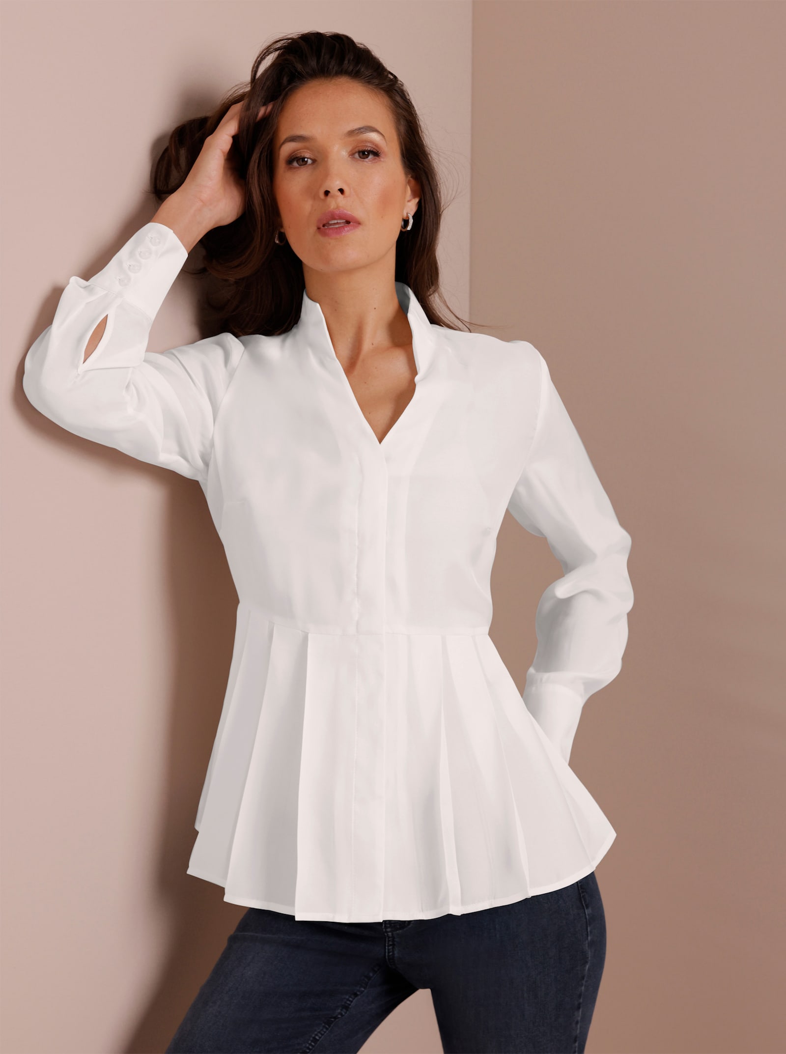 CREATION L PREMIUM Bluse mit Stehkragen und 30% Seiden-Anteil - ecru