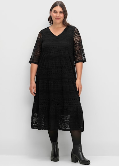 sheego Spitzenkleid in Midi-Länge - schwarz