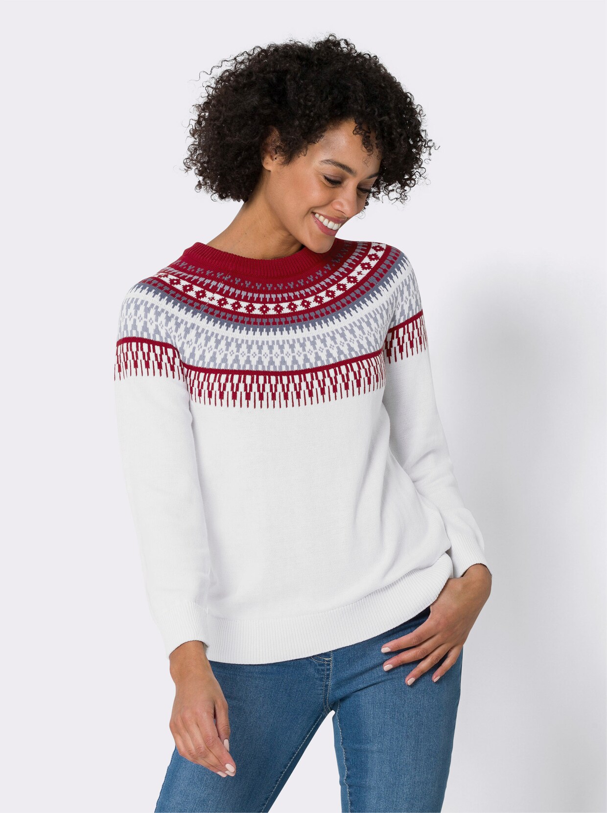 Norwegerpullover - ecru-gemustert