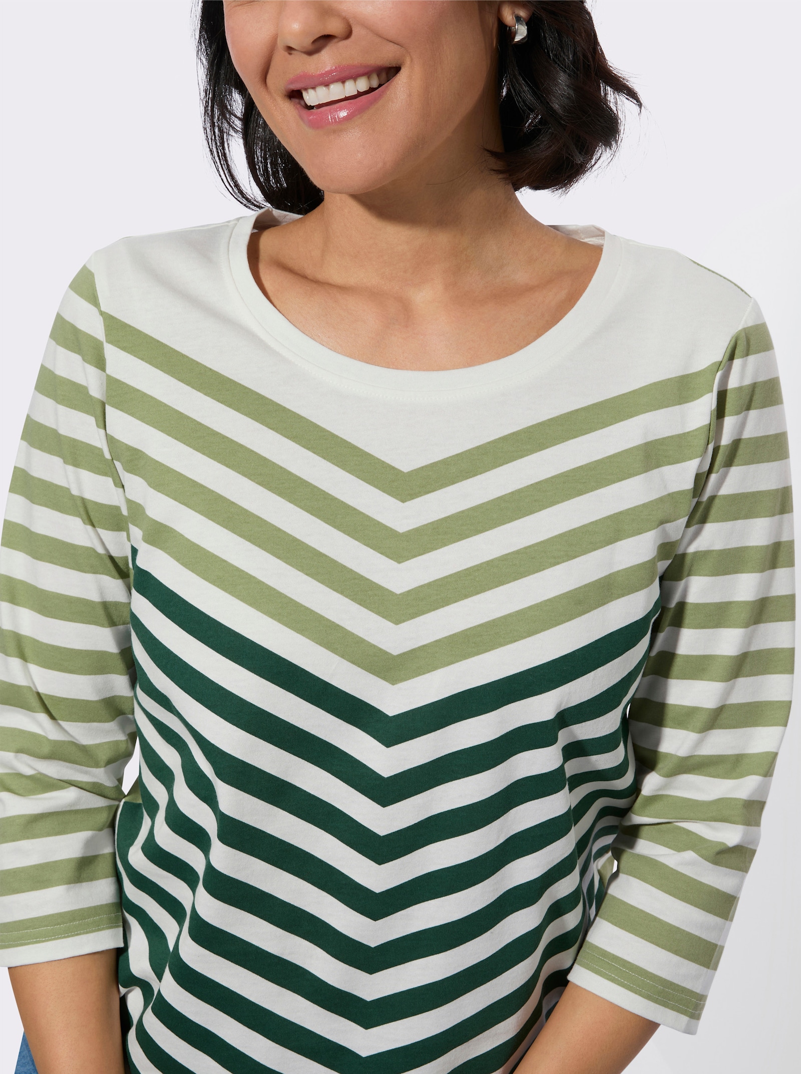 3/4-Arm-Shirt mit Rundhalsausschnitt - schilf-moos-bedruckt