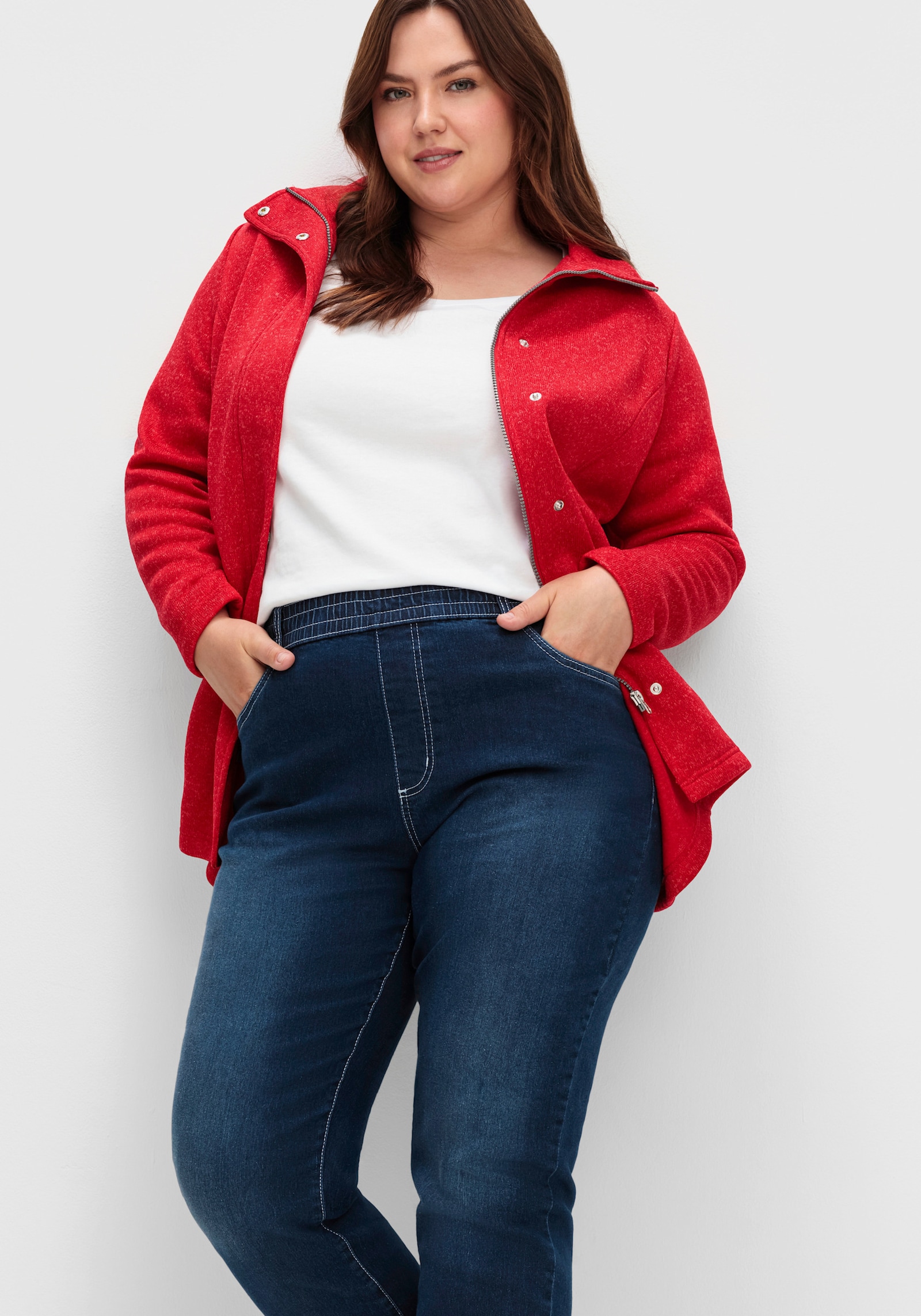 High-waist-Jeans mit hohem Rundum-Dehnbund - blue-stone-washed