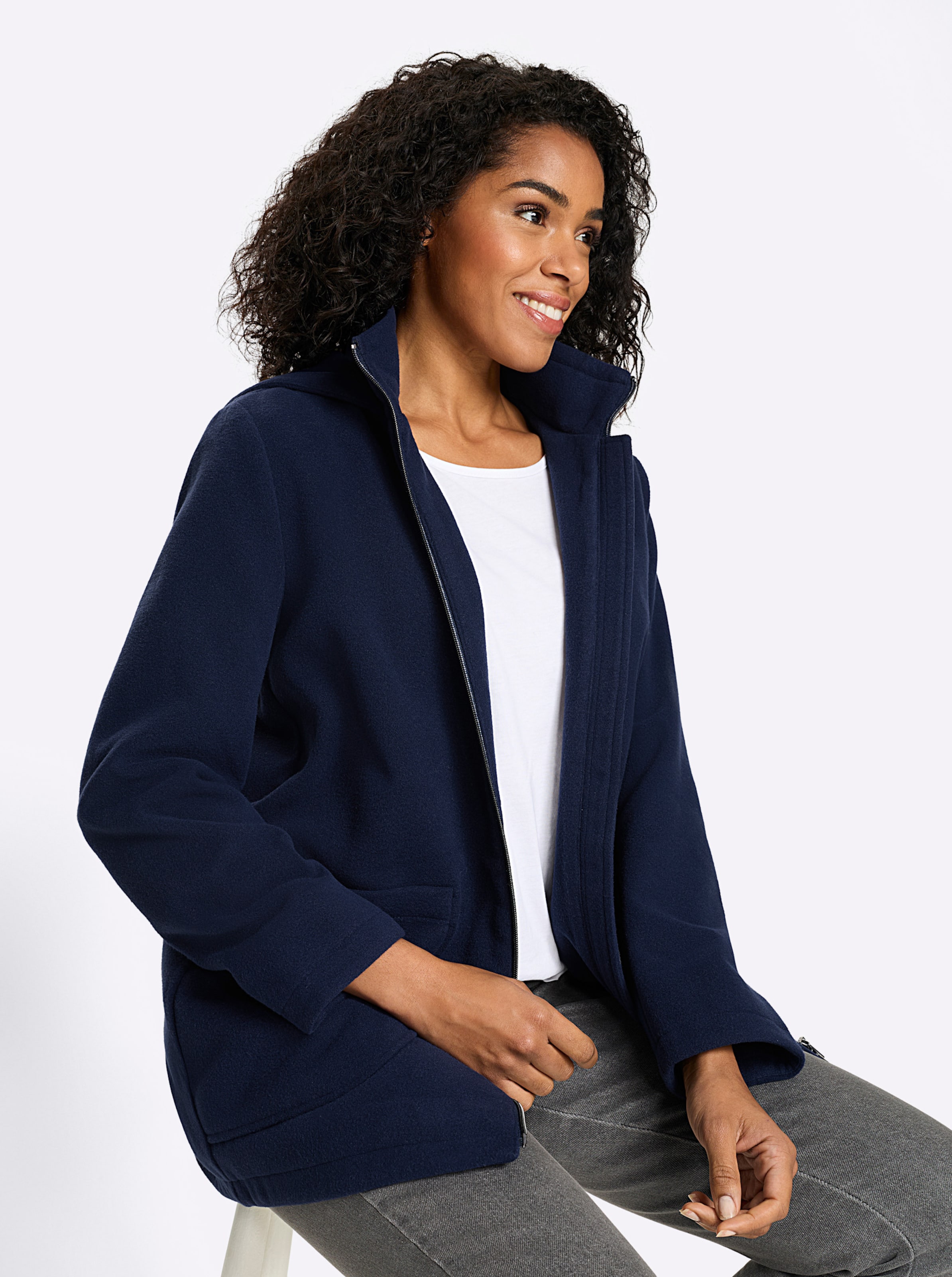Classic Basics Damen Marine Langjacke Mit Kapuze erhältlich in Größe 38/40/42/44/46/48/50/52/54/56 von Baur - Bild 5