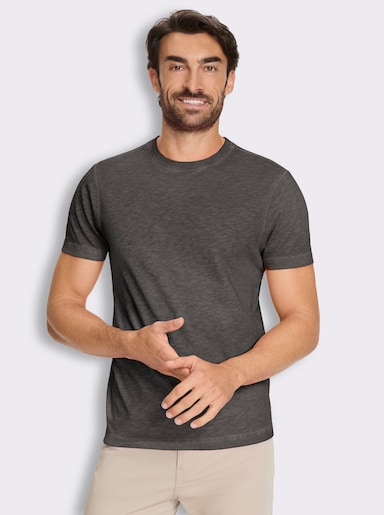 Kurzarmshirt mit Rundhals-Ausschnitt, Baumwolle - graphit