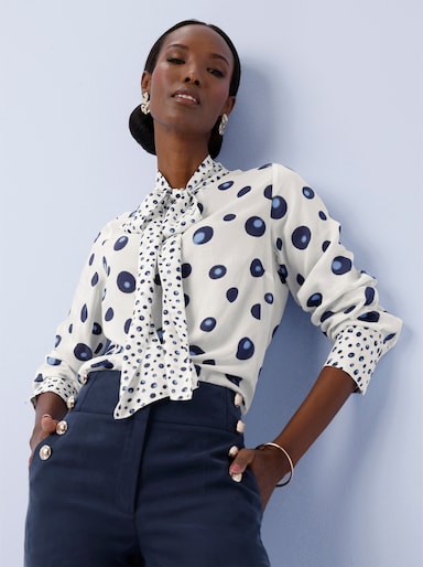 Modal-Bluse - ecru-himmelblau-bedruckt
