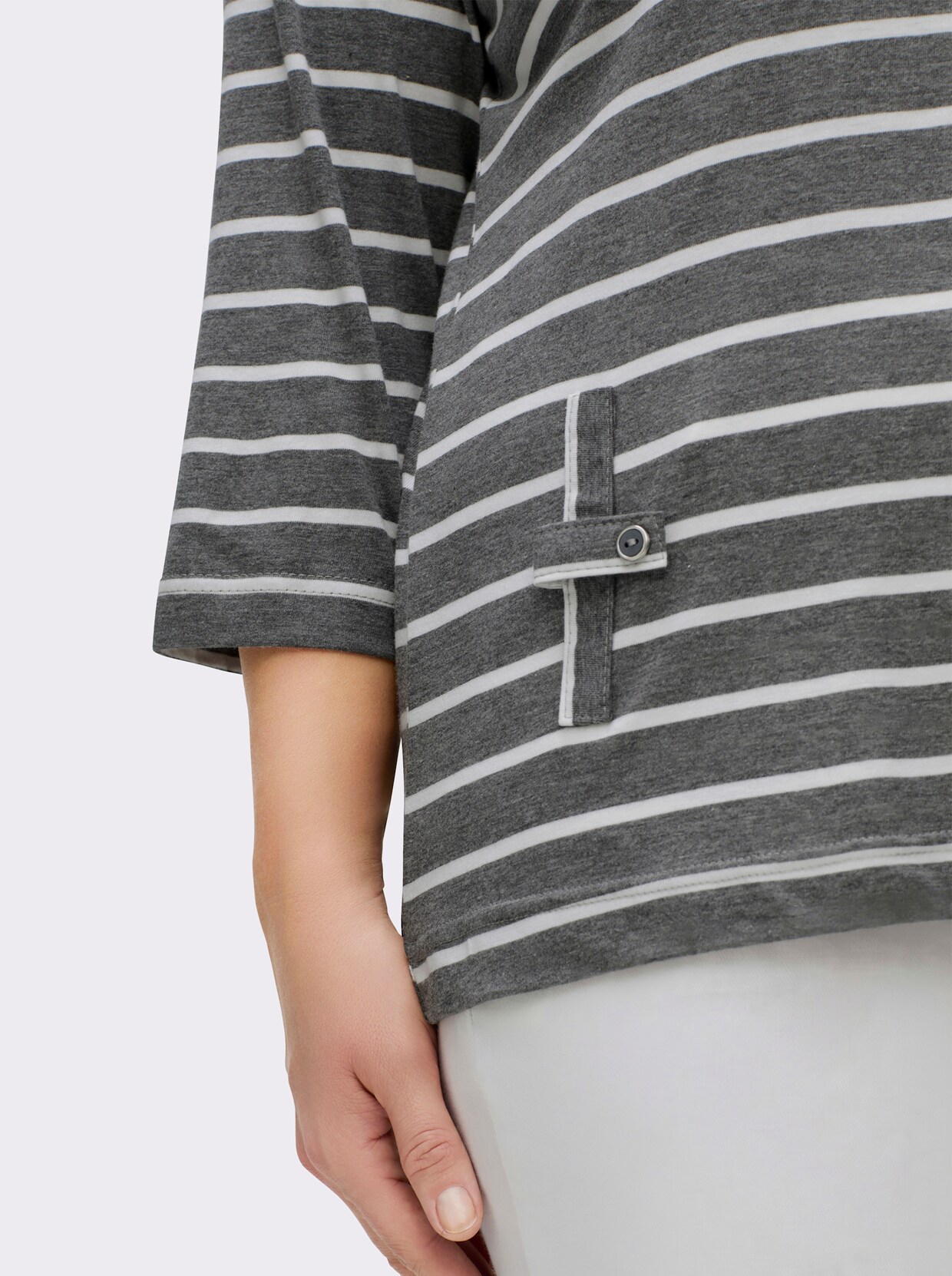 3/4-Arm-Shirt mit 2 imitierten Taschen - grau-mint-gestreift