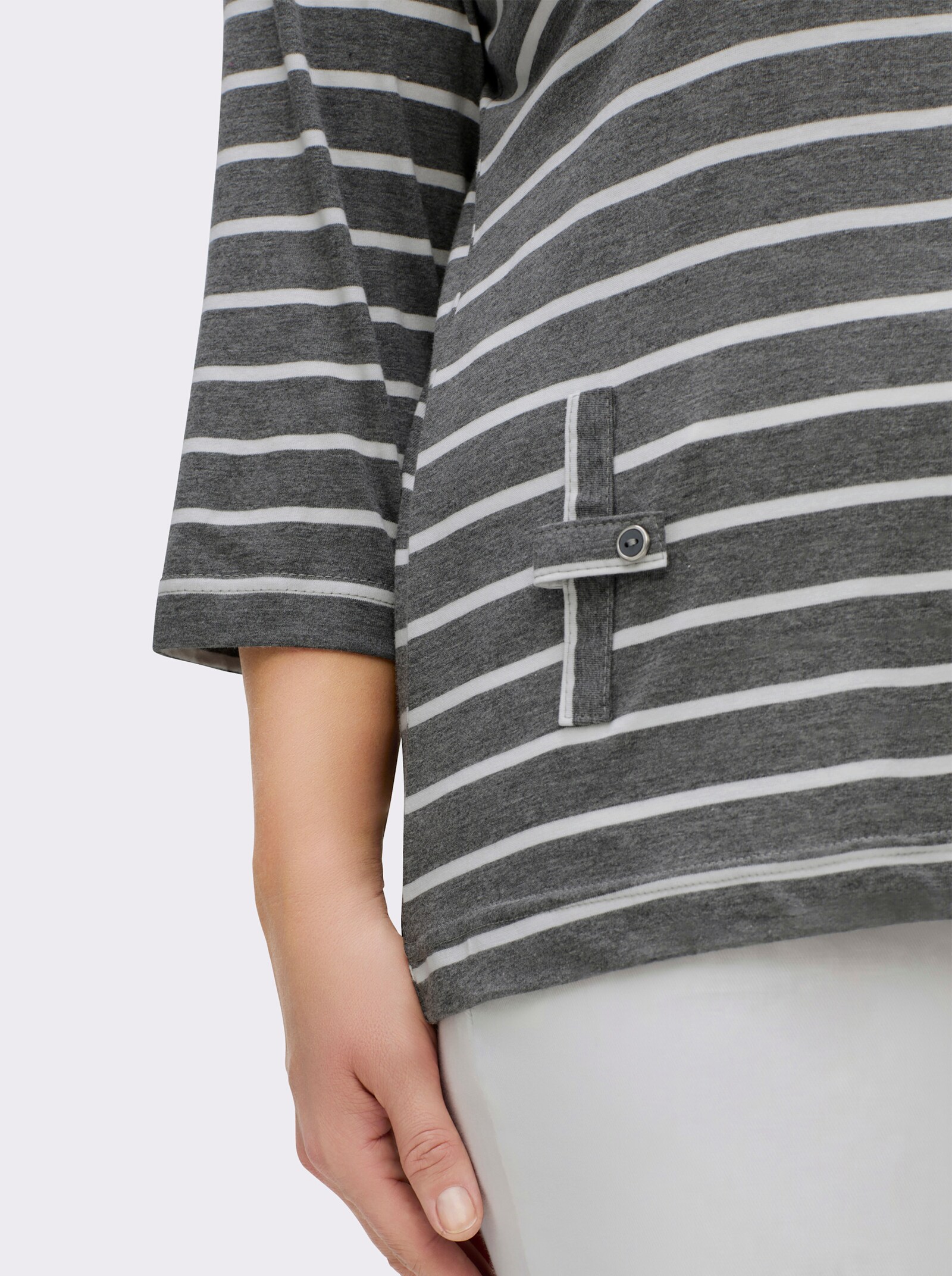 3/4-Arm-Shirt mit 2 imitierten Taschen - grau-mint-gestreift