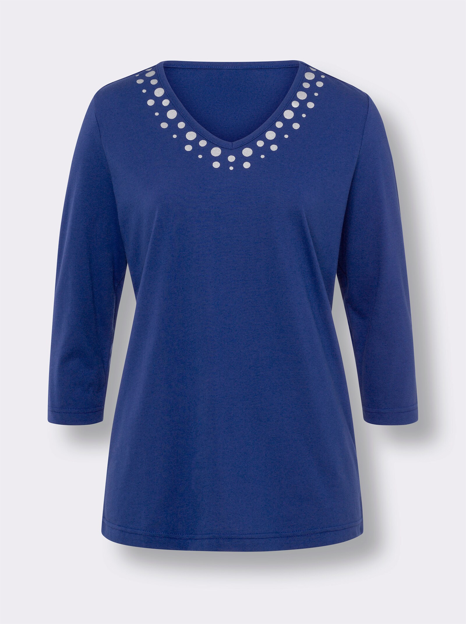 3/4-Arm-Shirt mit silberfarbenem Folien-Print - royalblau