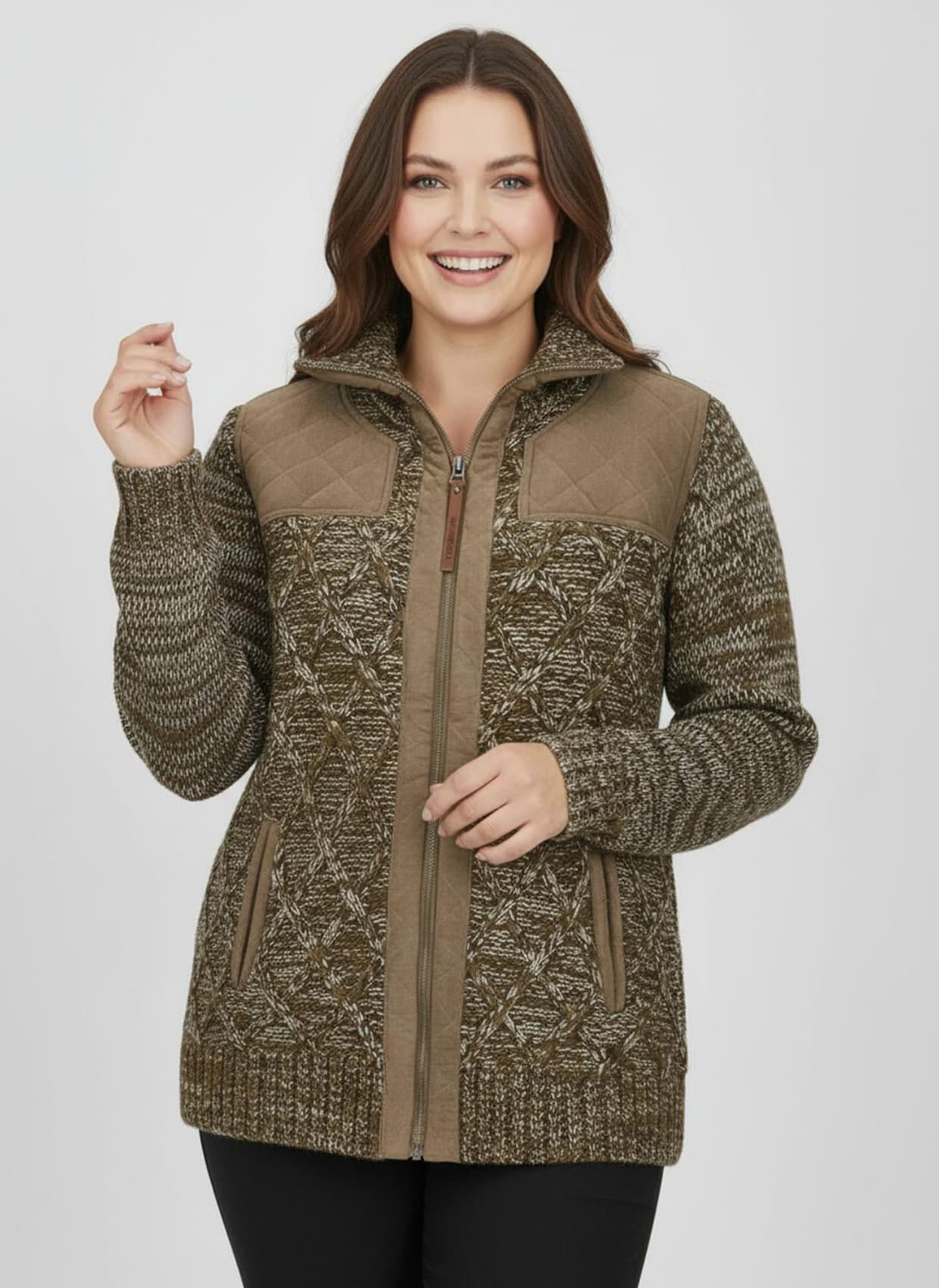 Strickjacke , hinten glatt gestrickt - braun-meliert