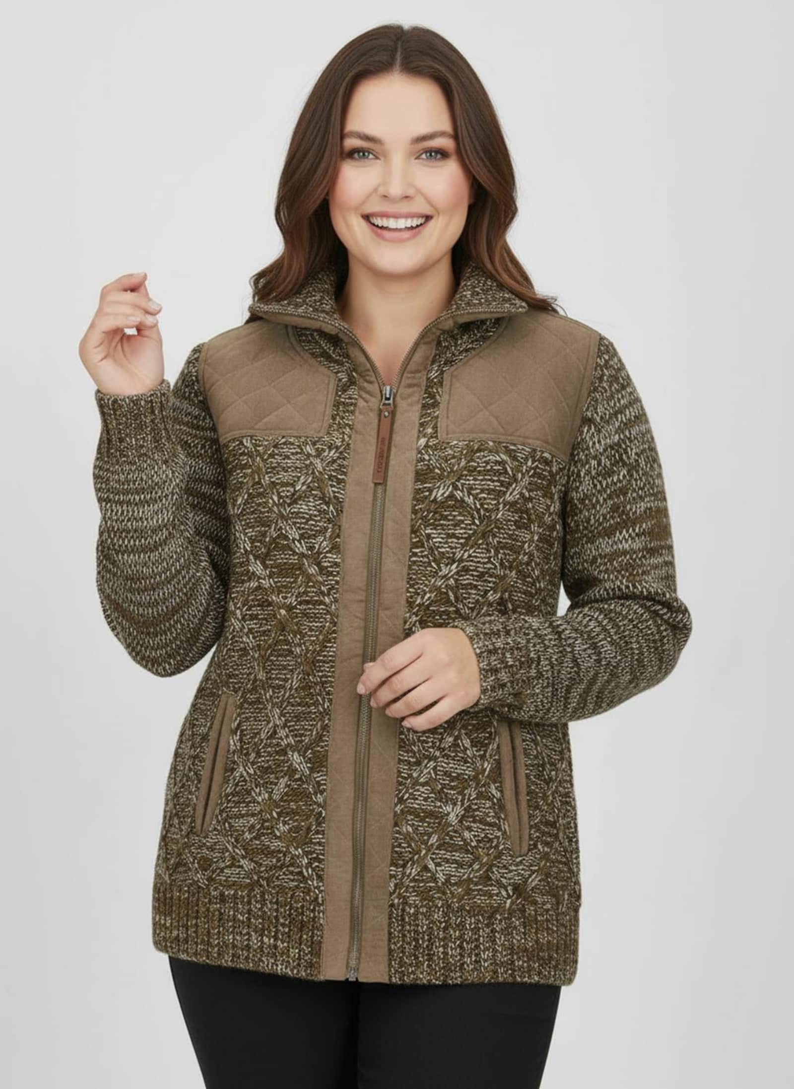 Strickjacke , hinten glatt gestrickt - braun-meliert