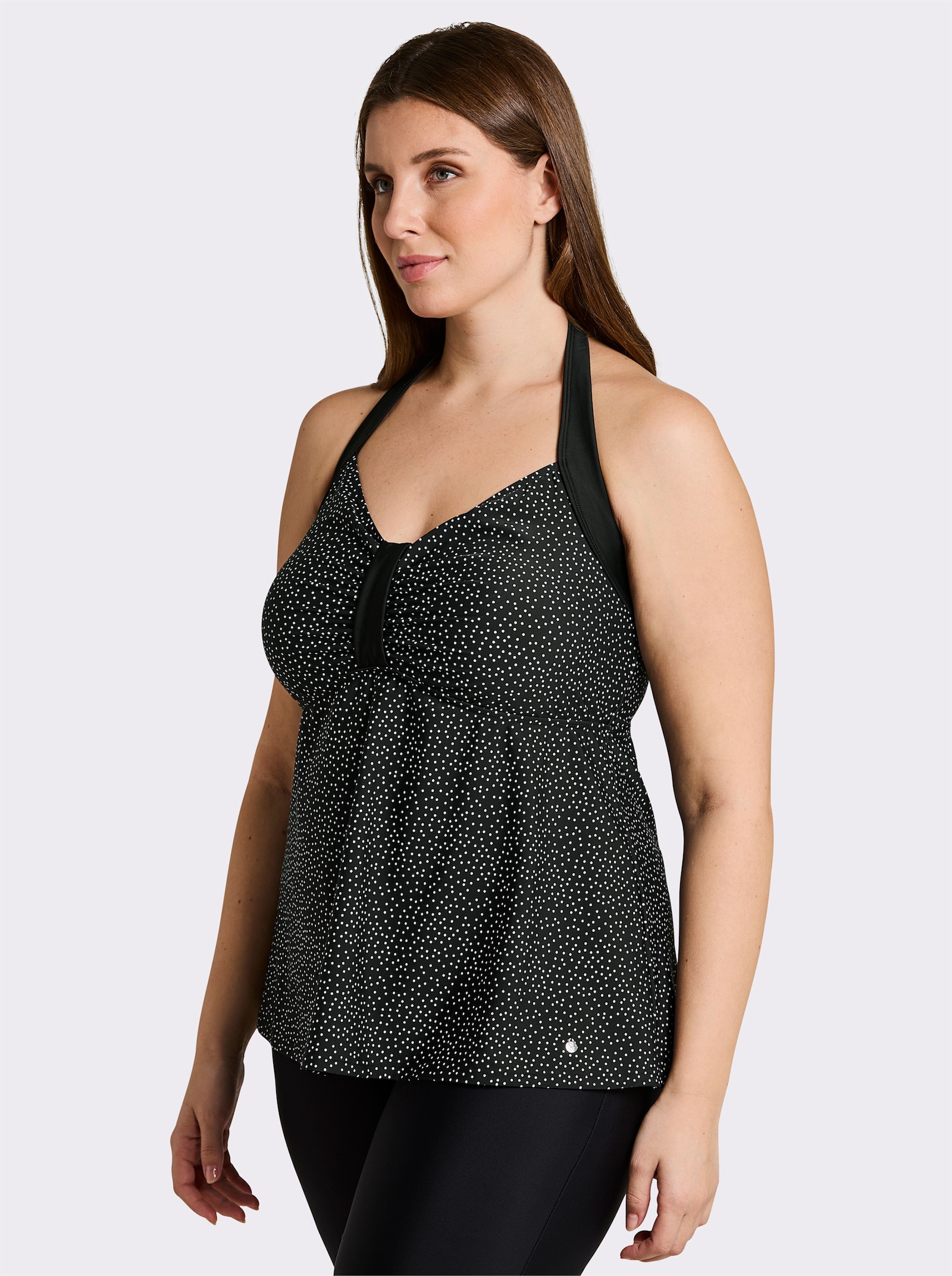sheego Tankini-Oberteil mit Pünktchenprint - schwarz-weiß-getupft