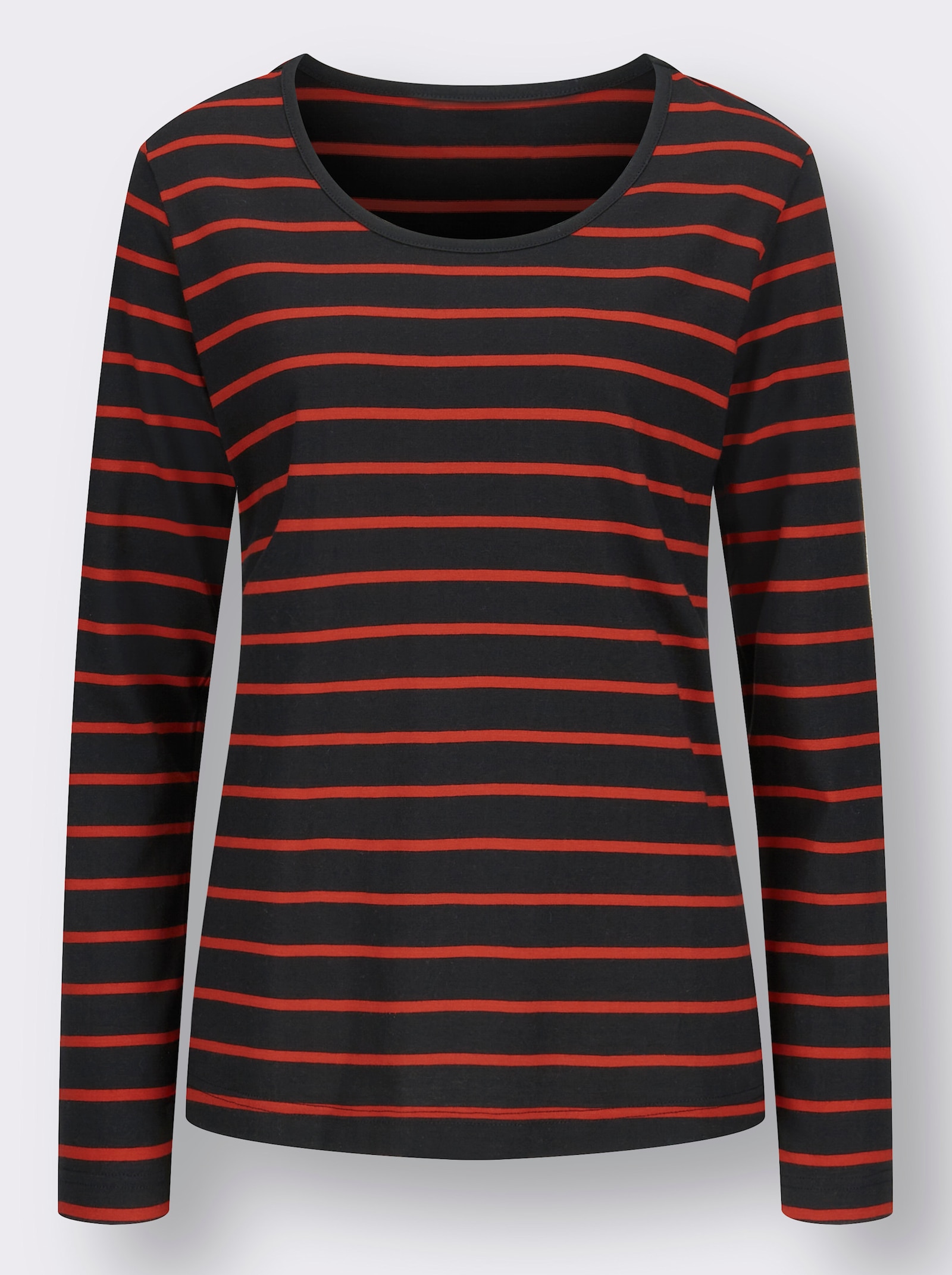 Ringelshirt aus Baumwolle und Modal - terra-schwarz-geringelt