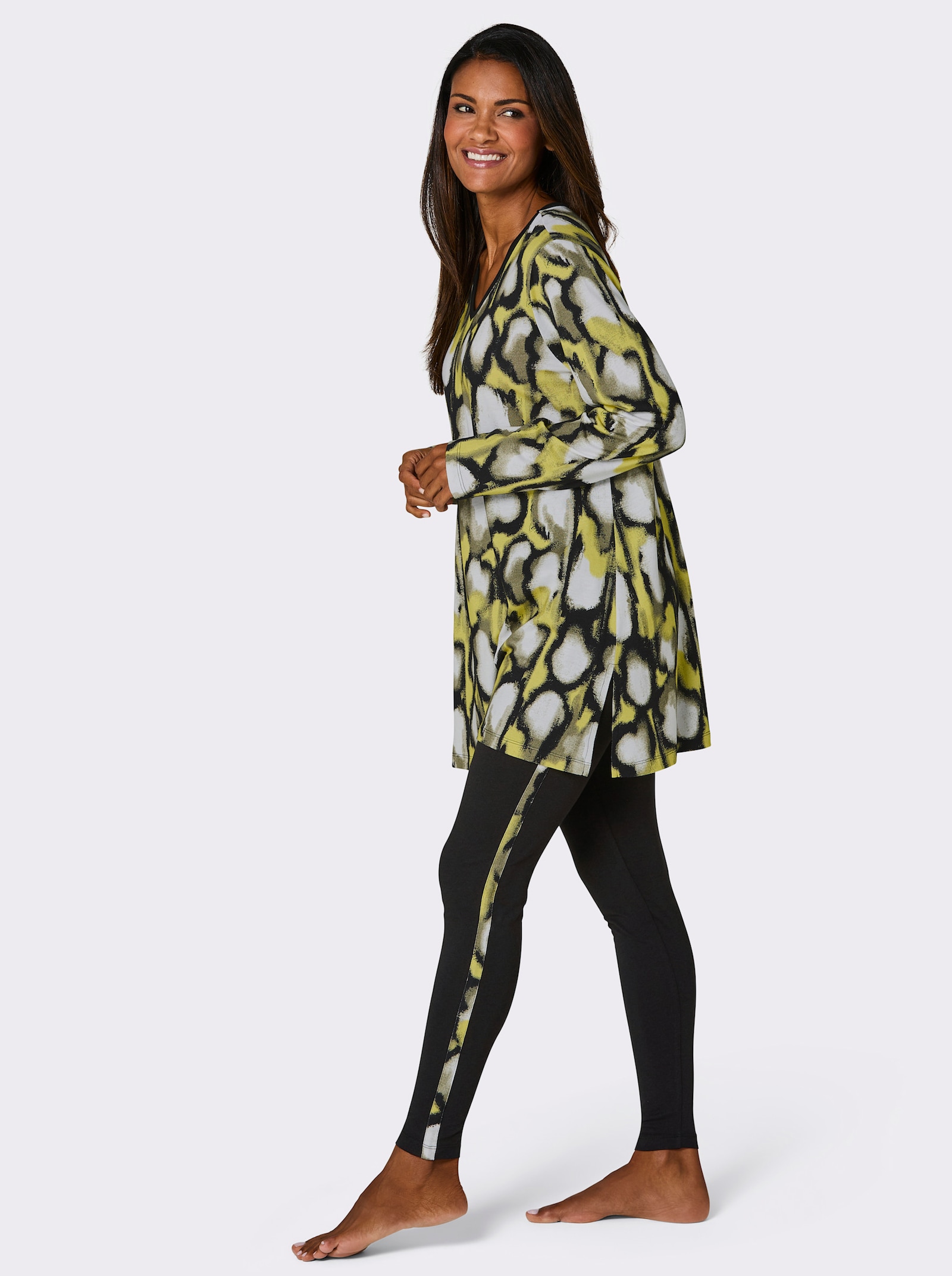 wäschepur Schlafanzug - schwarz-limone-bedruckt