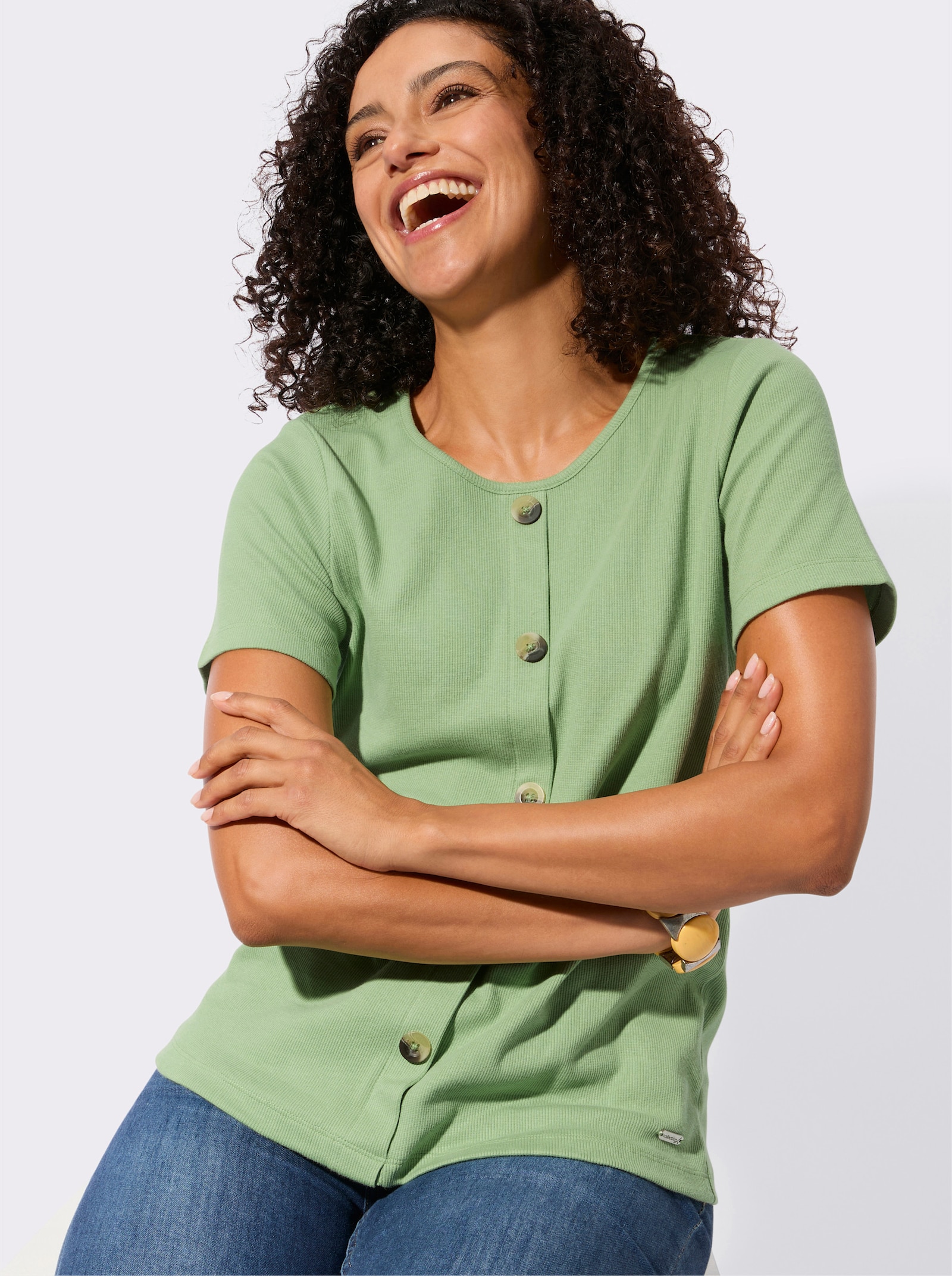 Rundhalsshirt in Rippen-Jersey-Qualität - eucalyptus