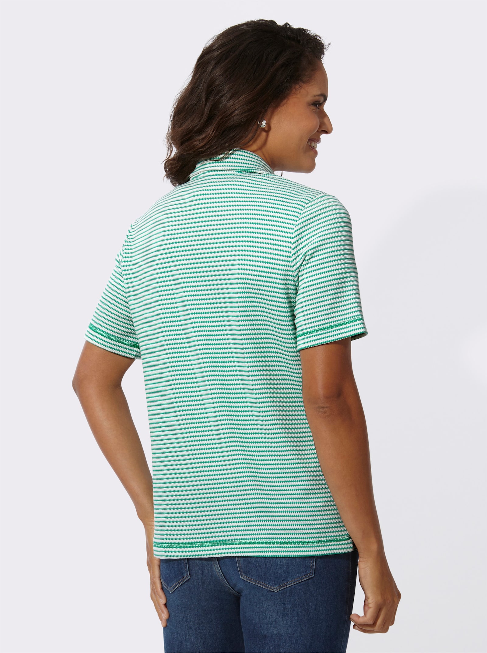 Shirtjasje met kangoeroezakken - blauwgroen/wit gedessineerd