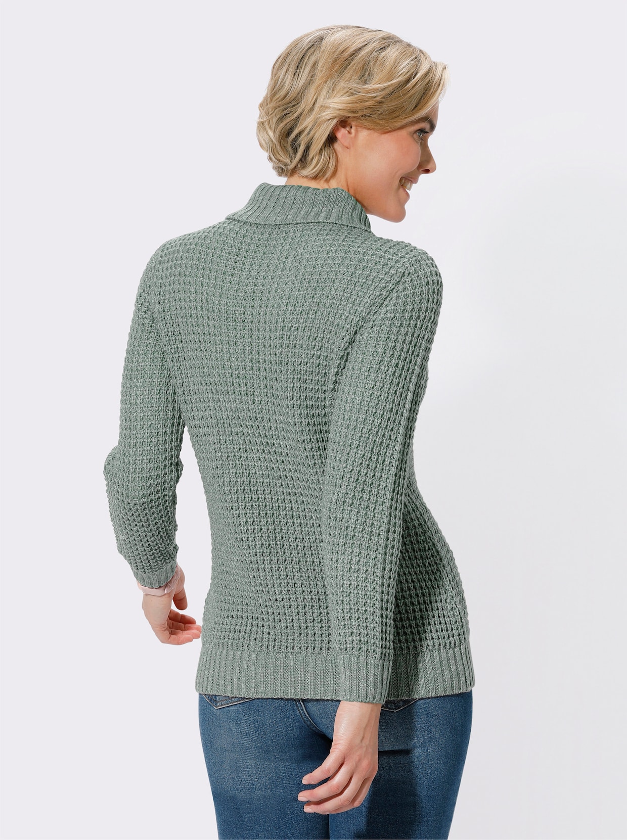 Pullover met sjaalkraag - jade/steengrijs gemêleerd