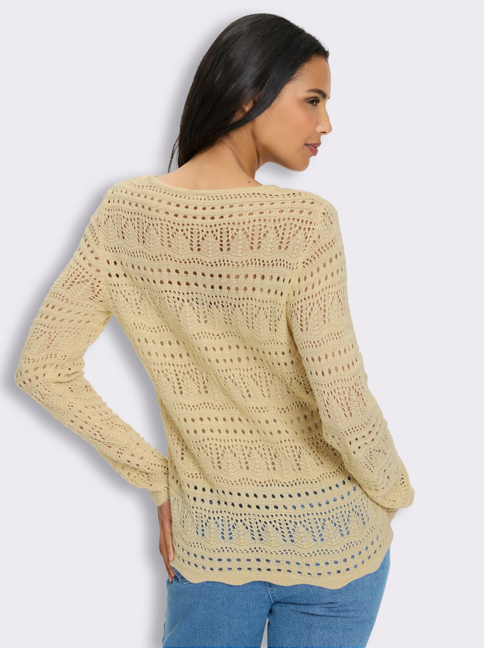 Ajourpullover mit gewellten Abschlüssen - sand