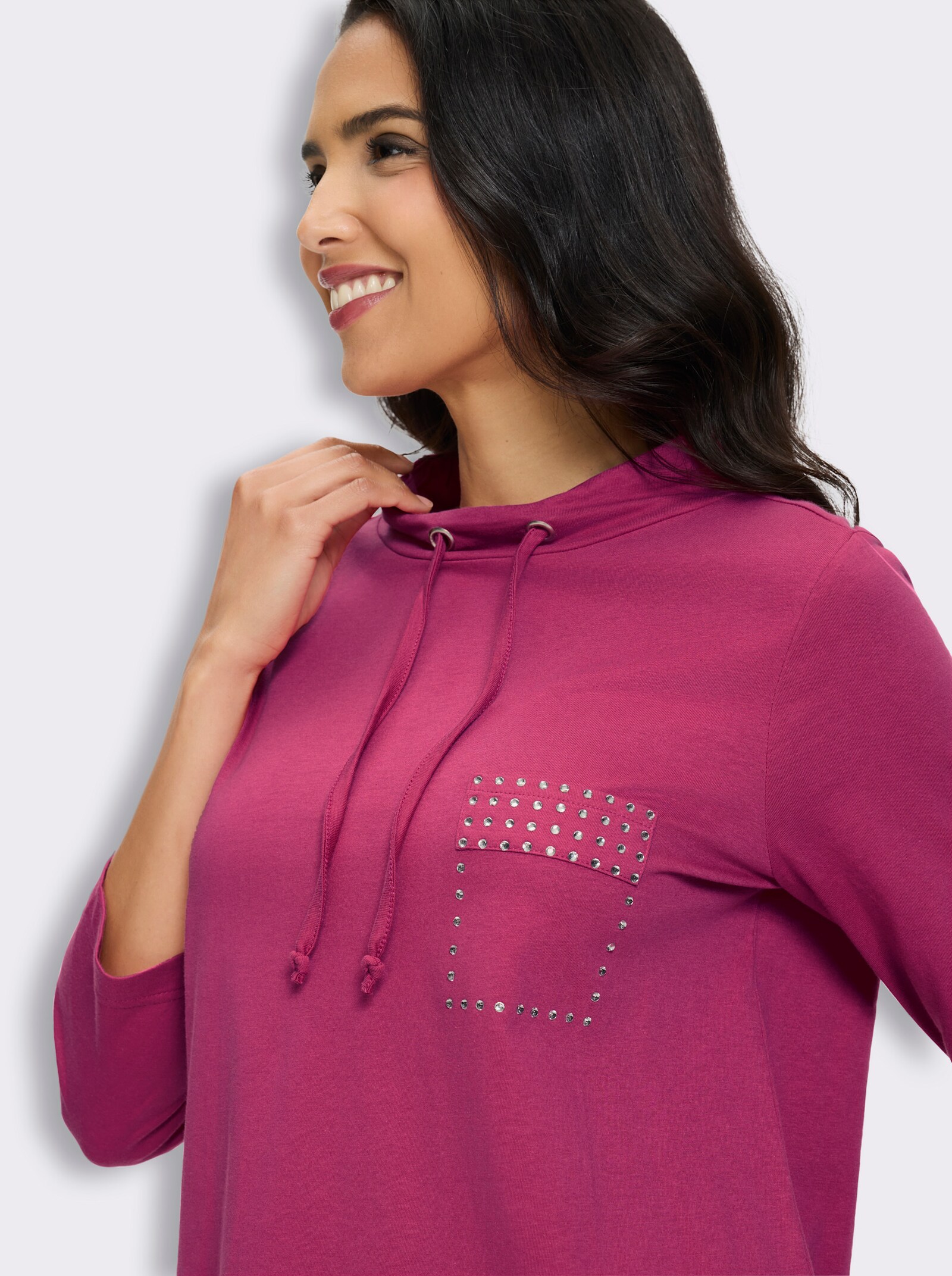 Longshirt mit Glitzersteinchen - fuchsia