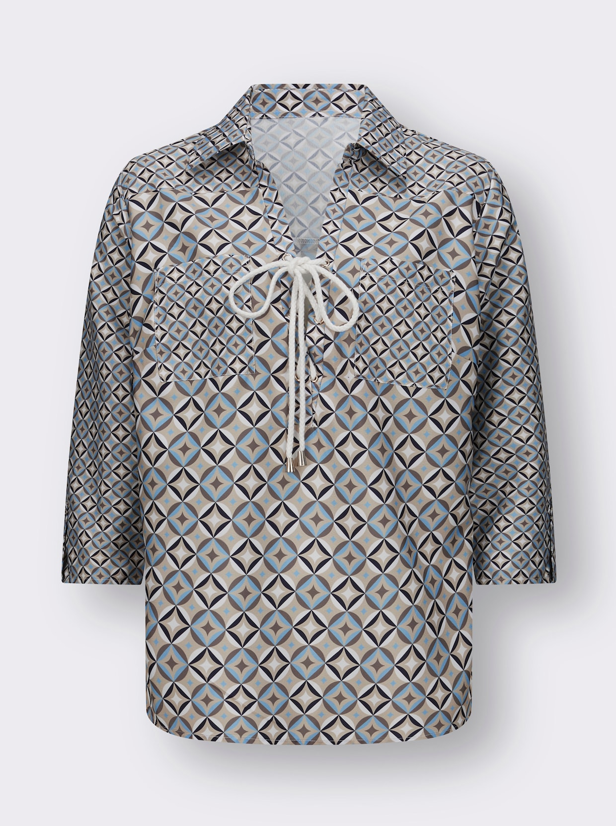 Blouse met print - donkertaupe/marine bedrukt