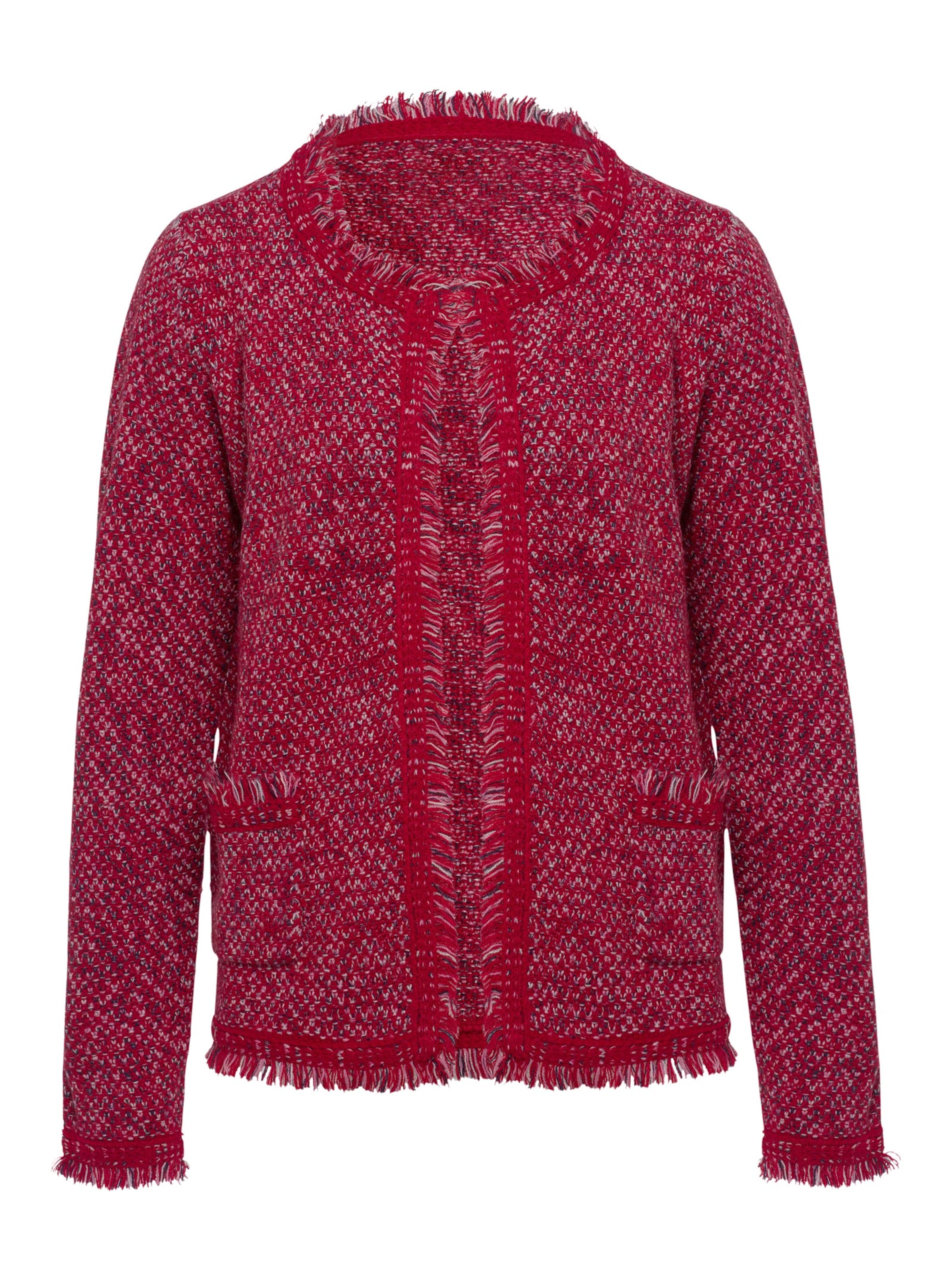 Strickjacke - rot-ecru-gemustert