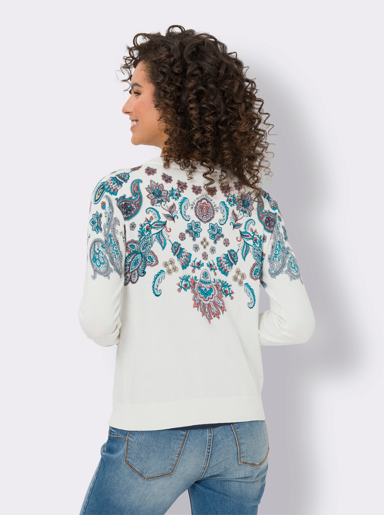 heine Cardigan - ecru-flamingo-bedruckt