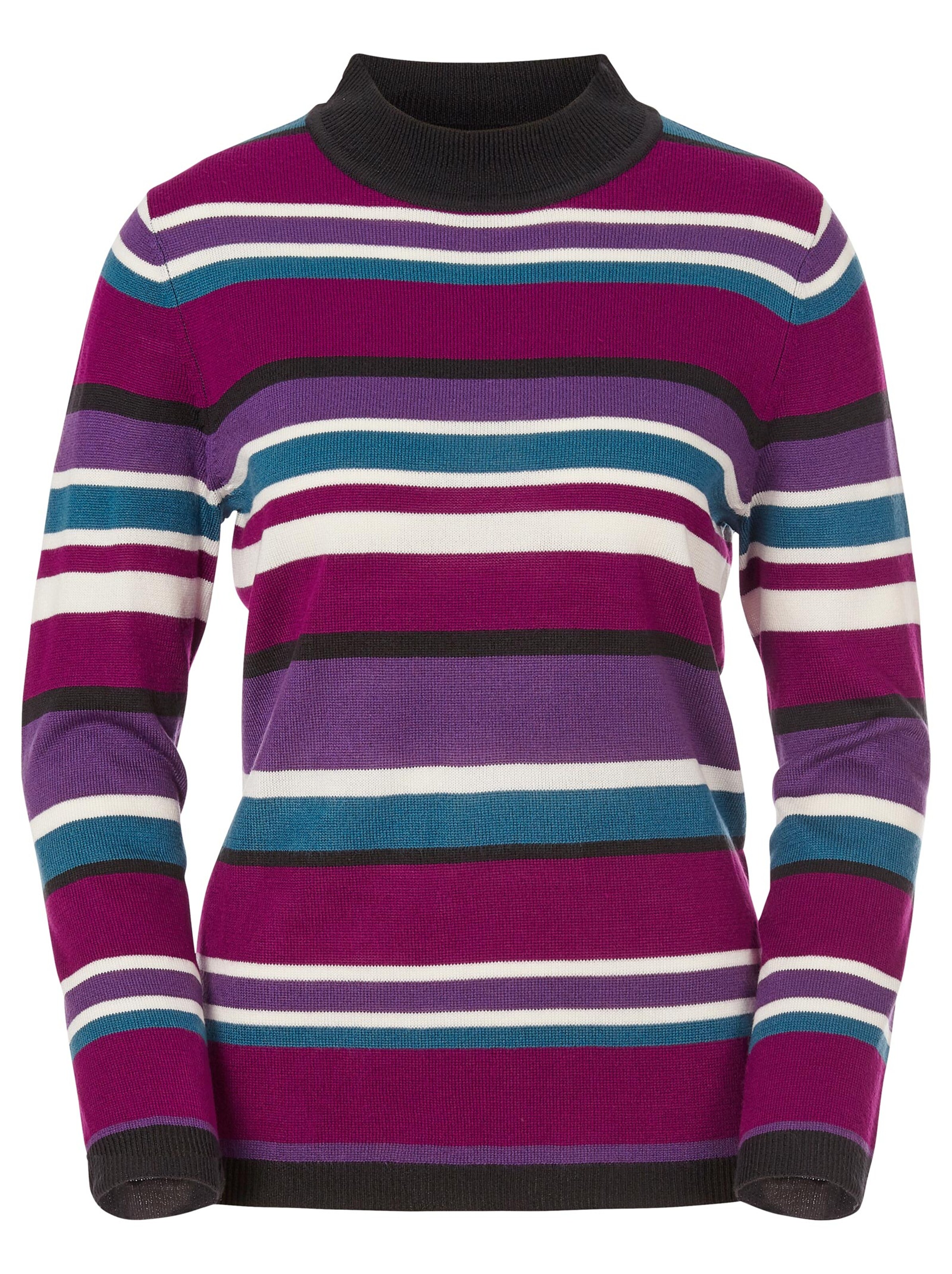 Pullover - brombeer-petrol-geringelt