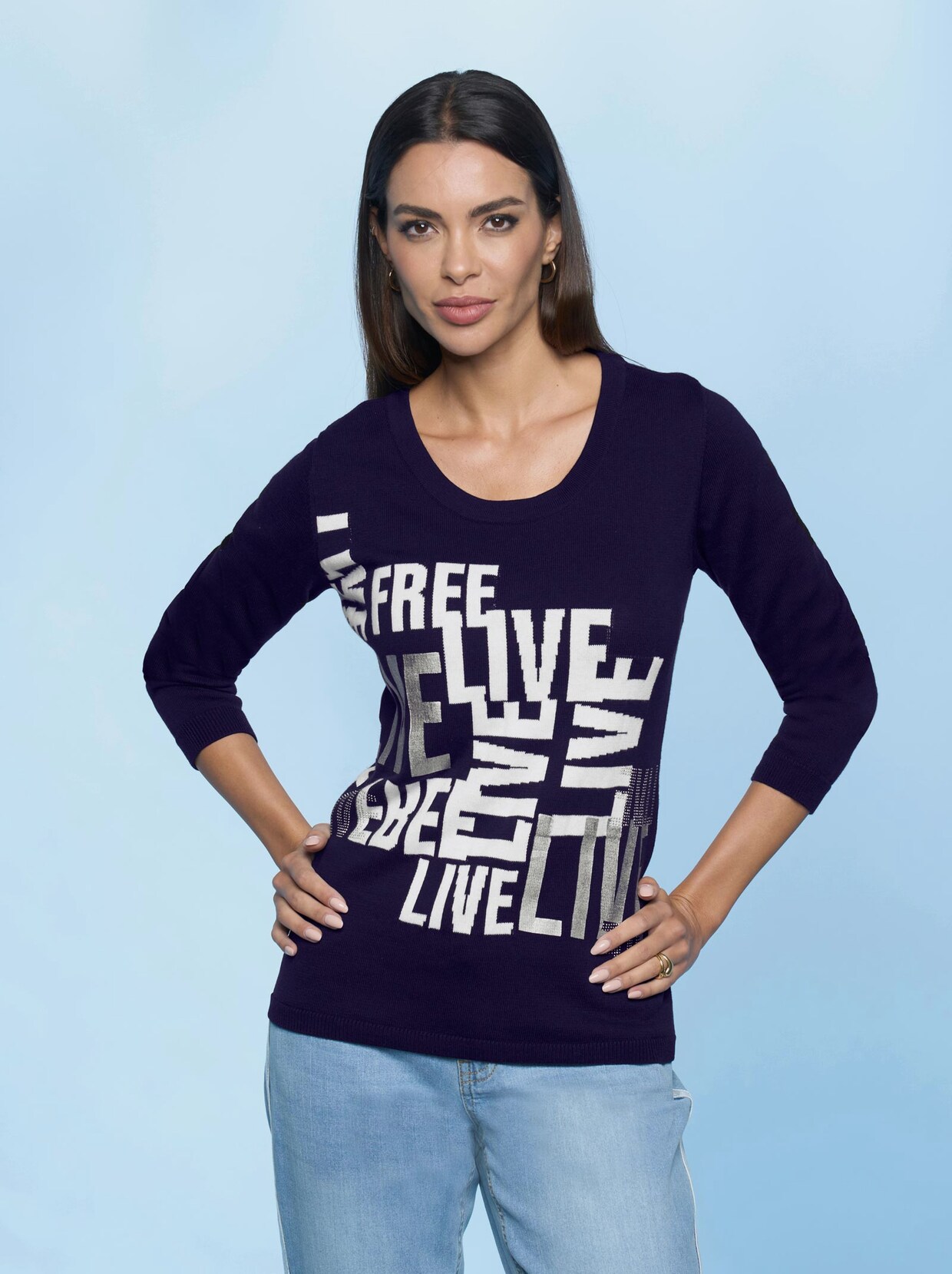 Rick Cardona Pullover - marine-weiß-gemustert
