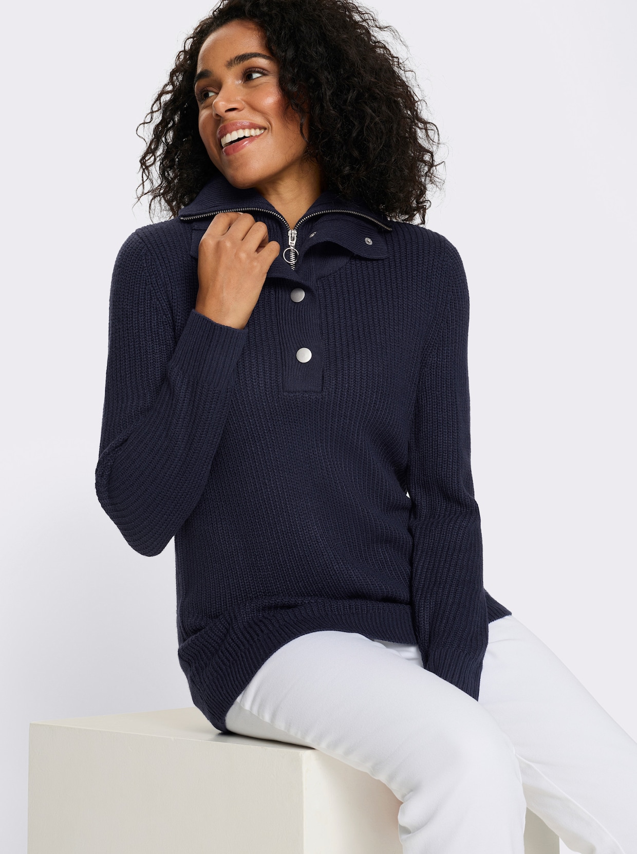 Troyer mit doppeltem Kragen - marine