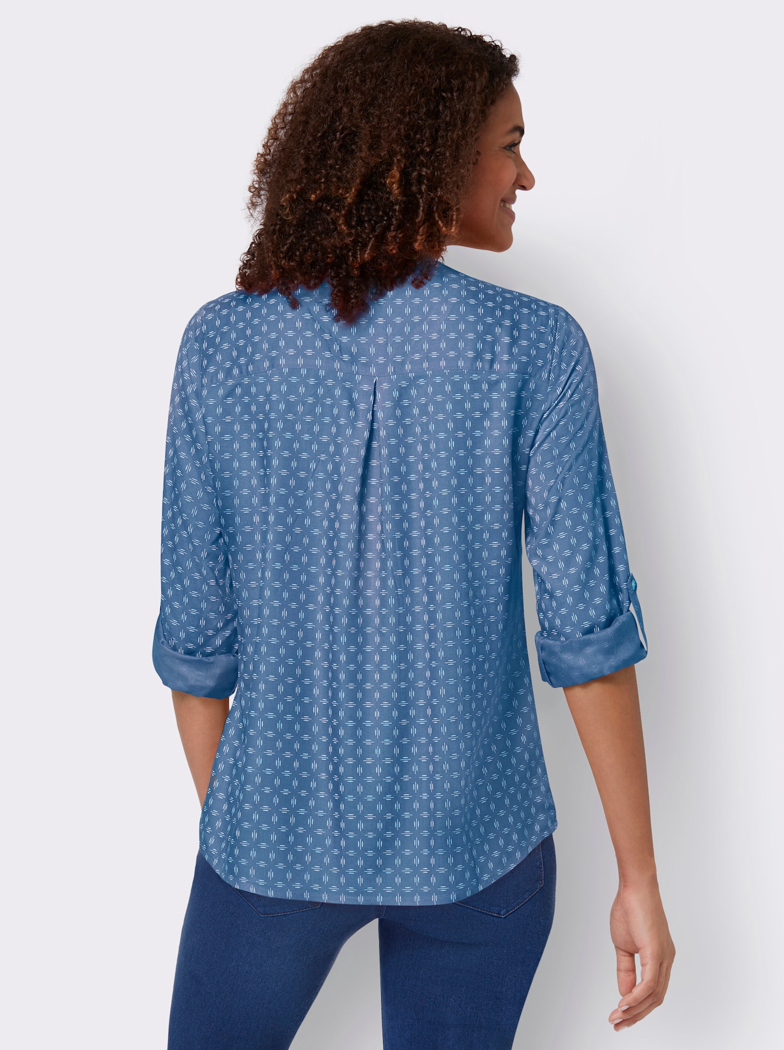 Schlupf-Bluse mit Minimal-Muster - mittelblau-weiß-bedruckt