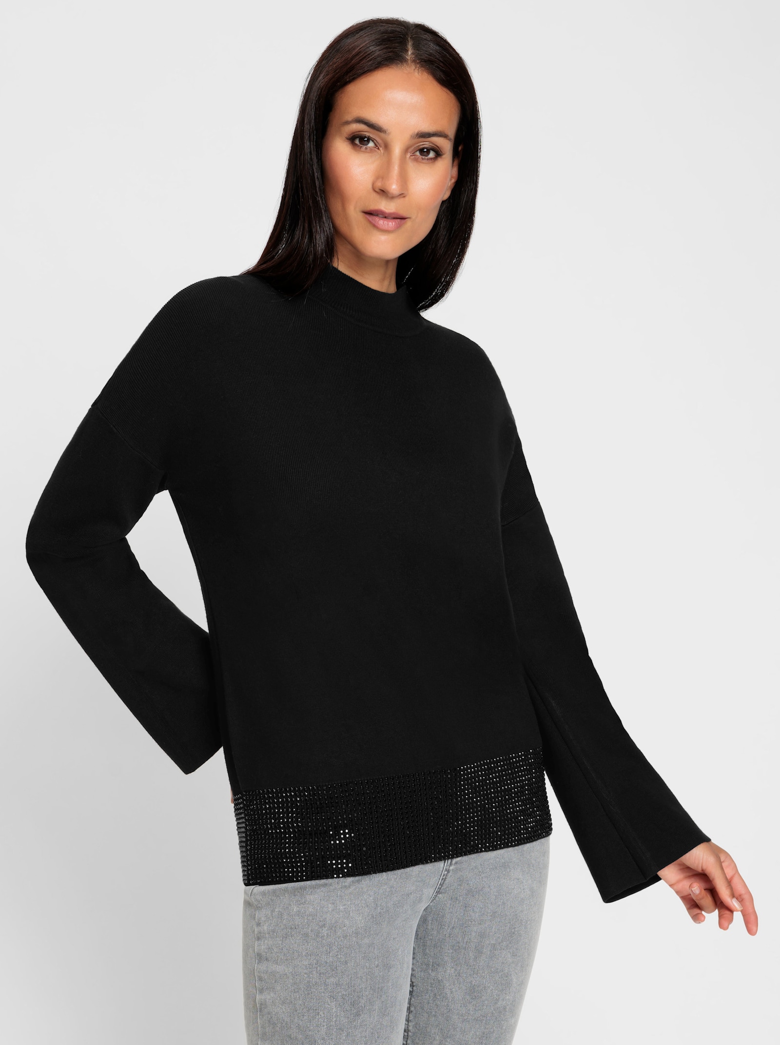heine Strickpullover mit Glitzersteinchen - schwarz