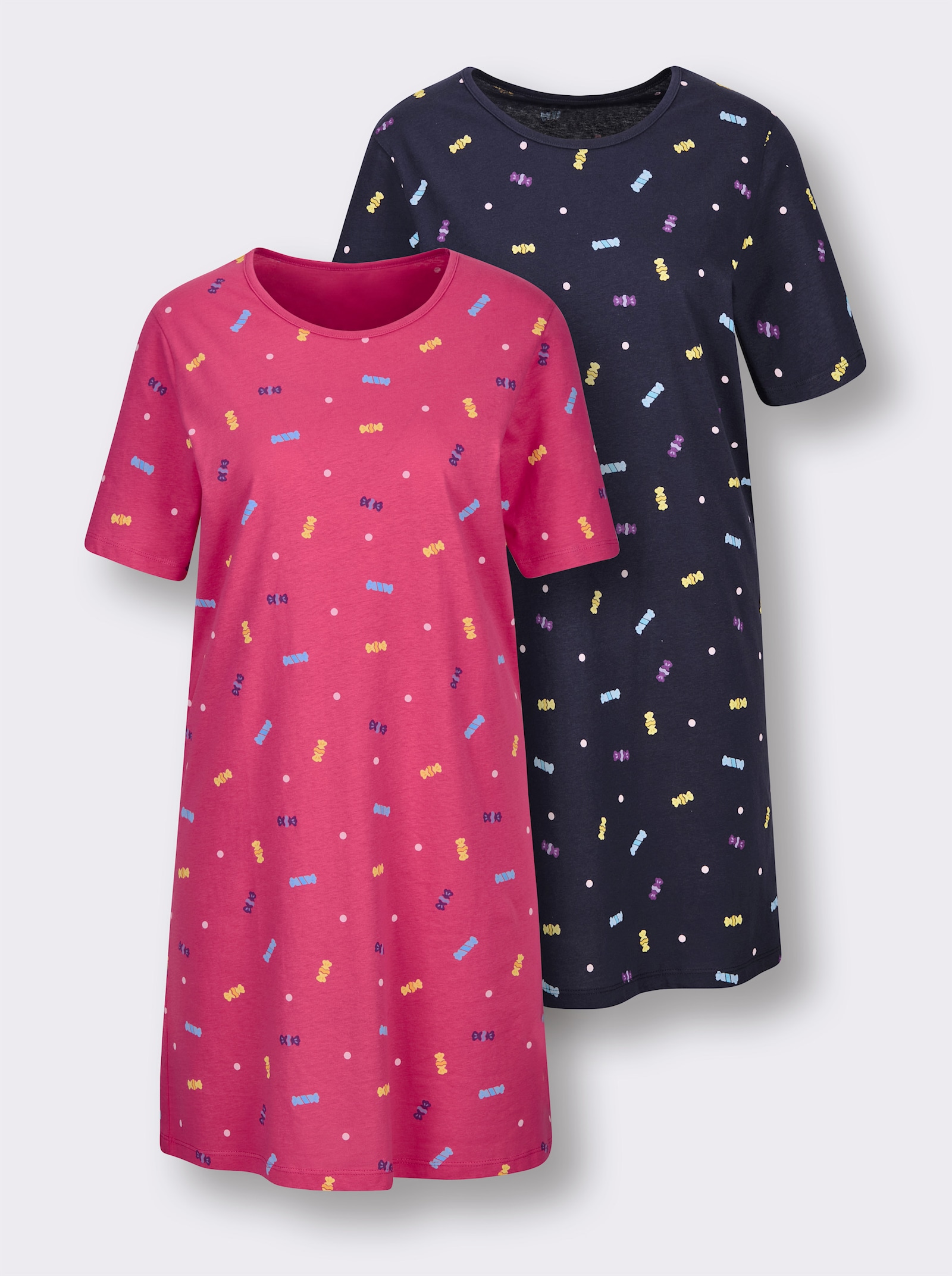 wäschepur Sleepshirts - marine-bedruckt + fuchsia-bedruckt