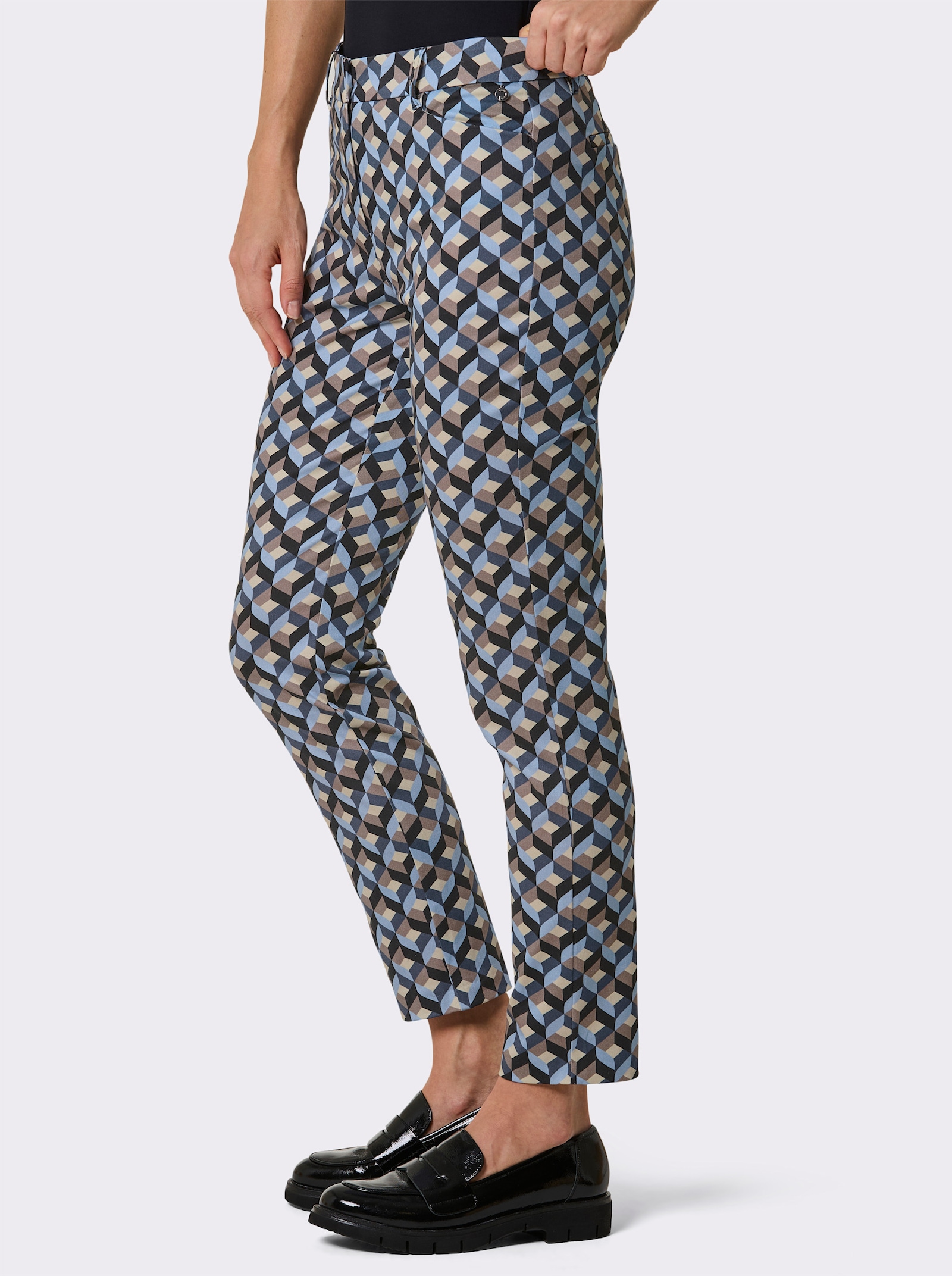 CREATION L PREMIUM Hose in verkürzter Form - bleu-taupe-bedruckt