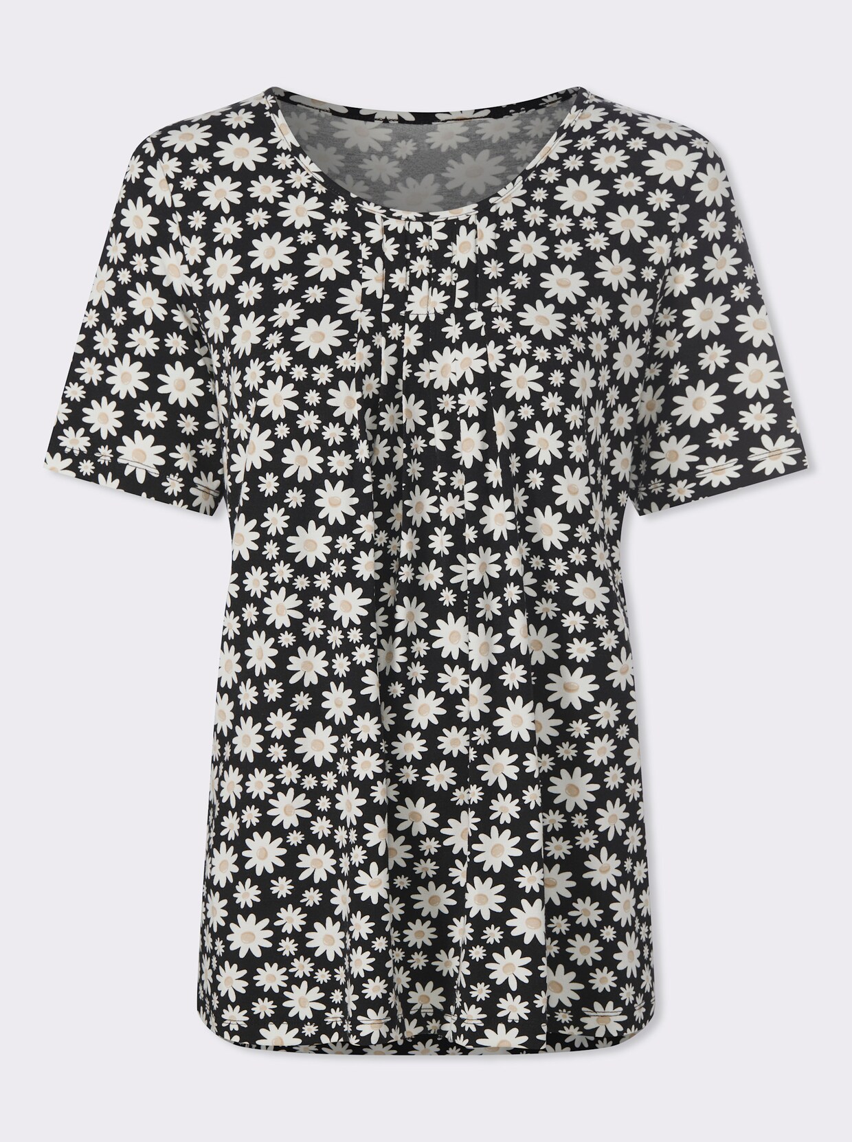 Print-Shirt in weicher Viskose-Qualität - schwarz-ecru-bedruckt