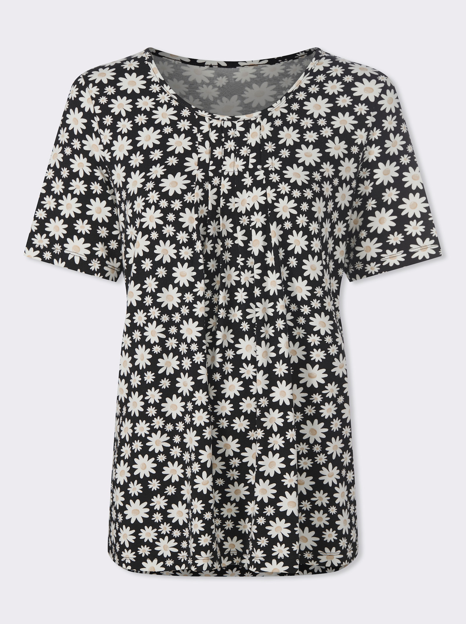 Print-Shirt in weicher Viskose-Qualität - schwarz-ecru-bedruckt