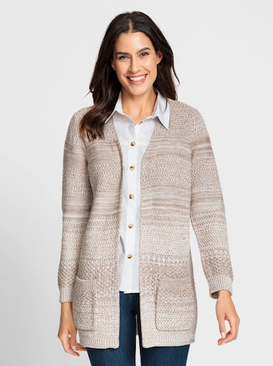 Strickjacke in Linksstrick - sesam-ecru-meliert