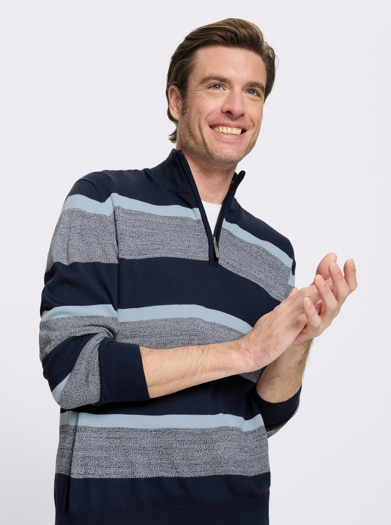 Catamaran Langarm-Pullover mit kurzem Reißverschluss - marine-gestreift