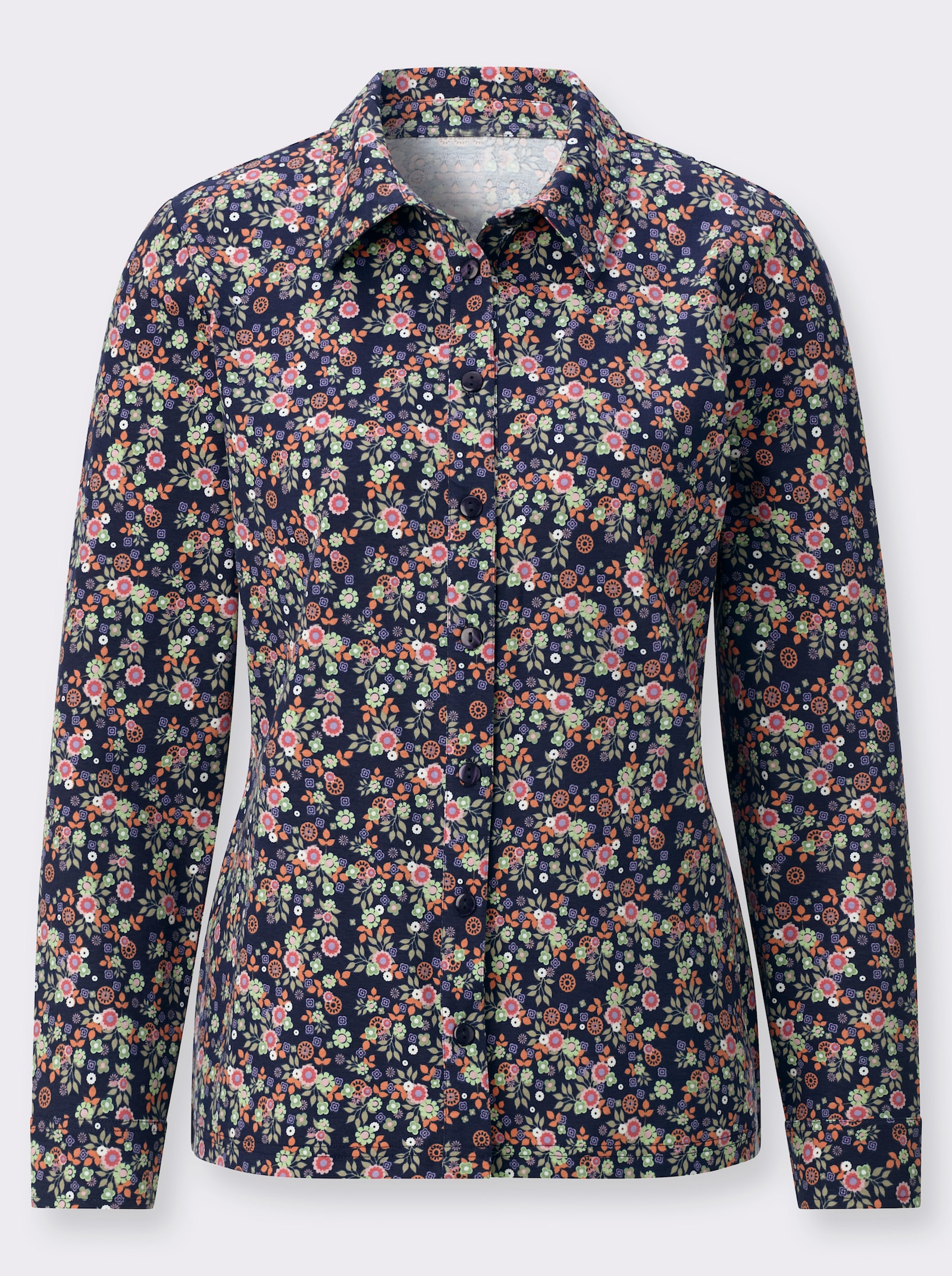 Jersey-Bluse mit floralem Muster - marine-reseda-bedruckt