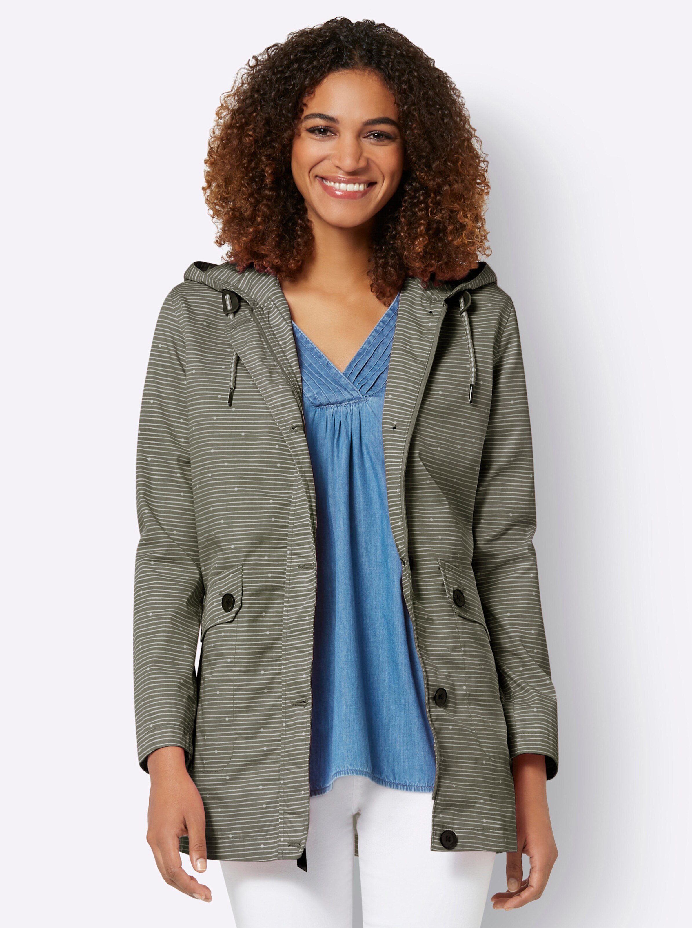 Jacke in khaki-ecru-bedruckt von heine