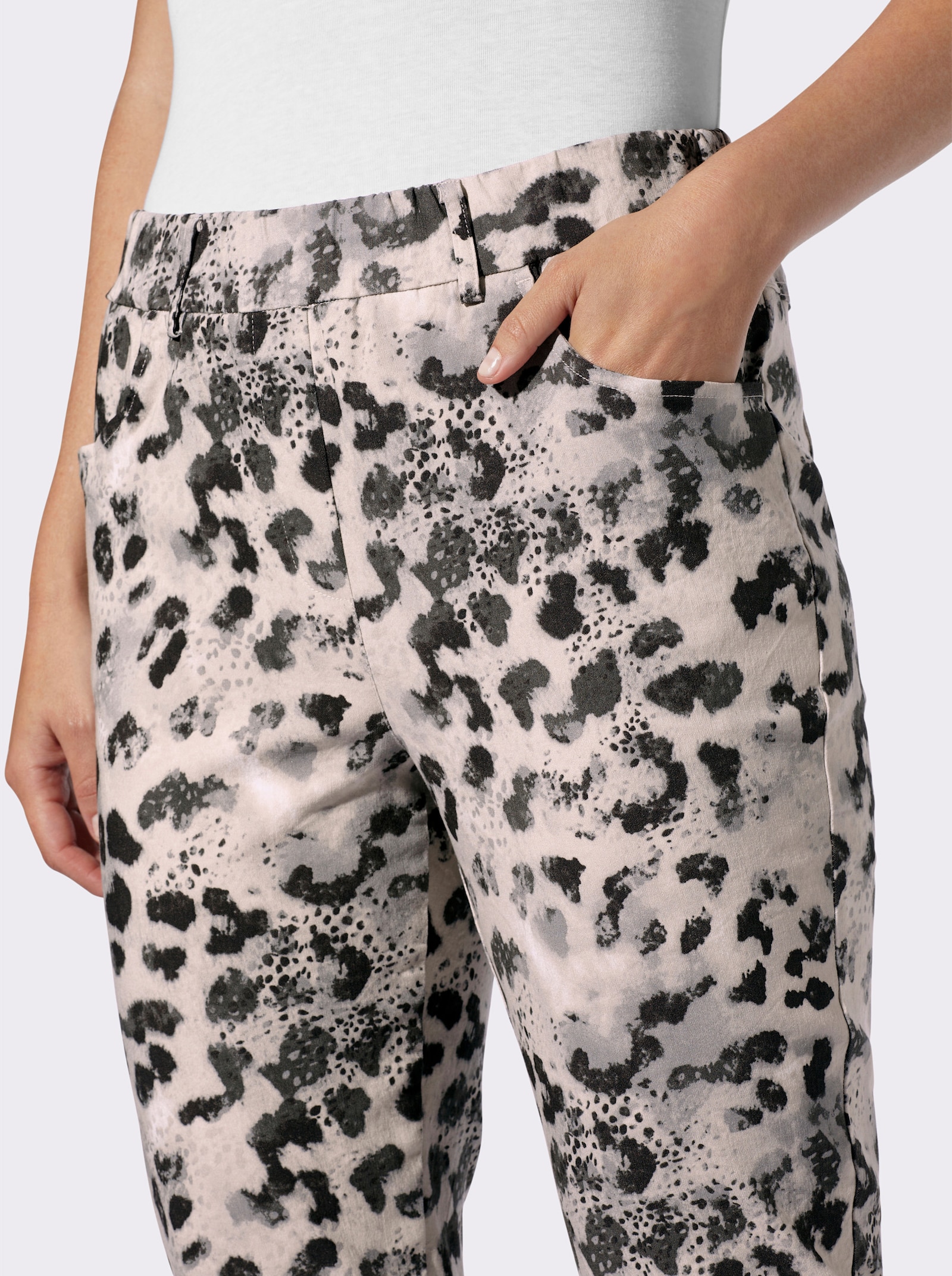 heine Druckhose mit elastischem Bund - sand-schwarz-bedruckt