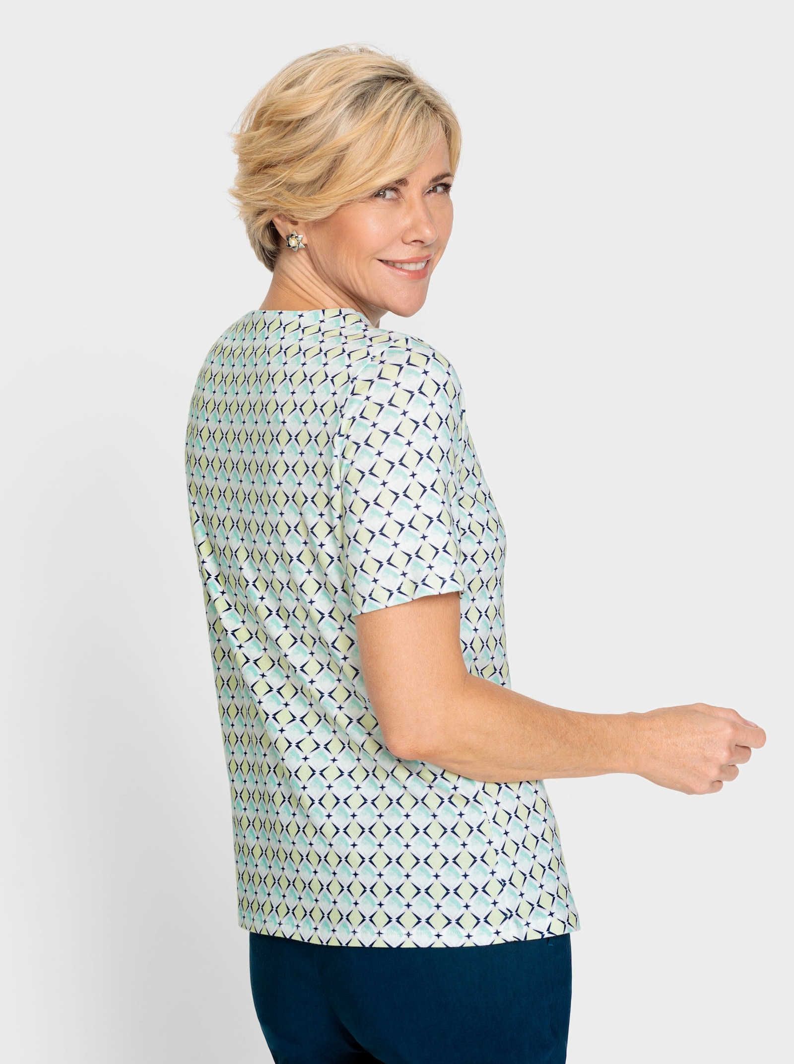 Shirt met korte mouwen van katoen en modal. - mint/pistache bedrukt